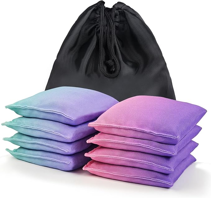 Weather Resistant Cornhole Bags, Gradient Corn Hole Bags Set of 8, Cornhole Bean Bags, Modified Size Cornhole Bags for Tossing Game, Includes Tote Bag