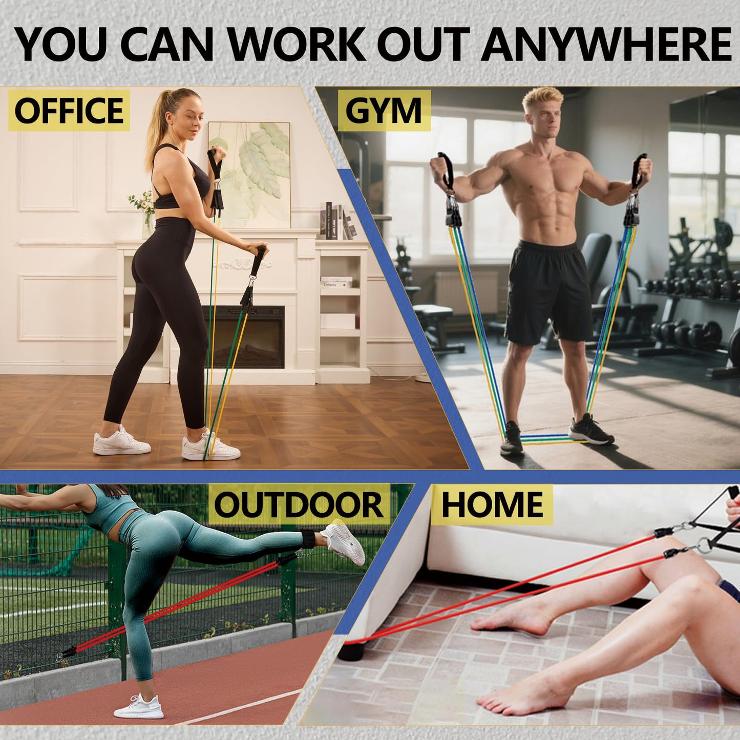 Resistance Bands,Exercise Bands,Grip Strength Trainer,Resistance Bands for Working Out with Handles for Men and Women,Workout Bands with Door Anchor and Ankle,Strength Training Home Gym Equipment