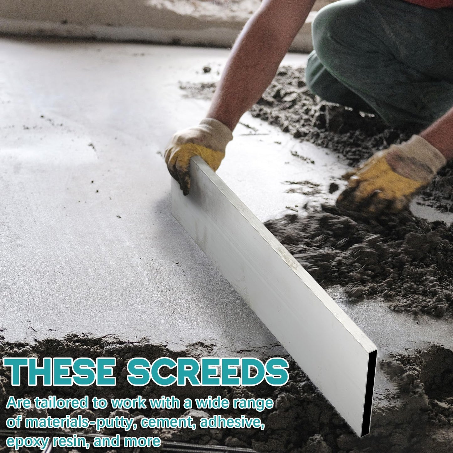 PullCrease 6 Pcs Tile Screed Sets Concrete Screed Board 3/4" x 4" x 1.5', 2', 2.5', 3', 4' and 6' Length Aluminum Alloy Screeding Tool for Large Concrete Pours Leveling and Precise Flat Work