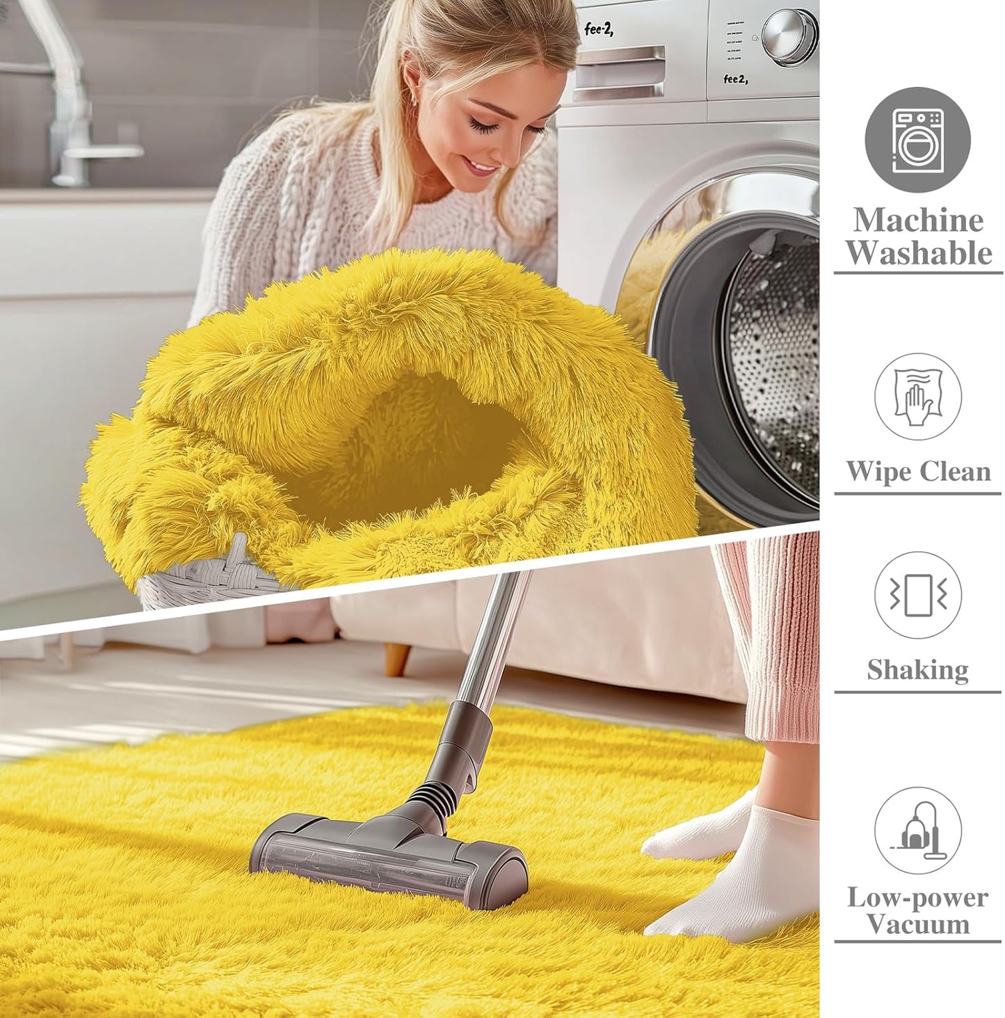 OLANLY Soft Fluffy Shaggy Runner Rug - Machine Washable 2x6 for Hallway, Bedroom, Nursery | Yellow Home Decor