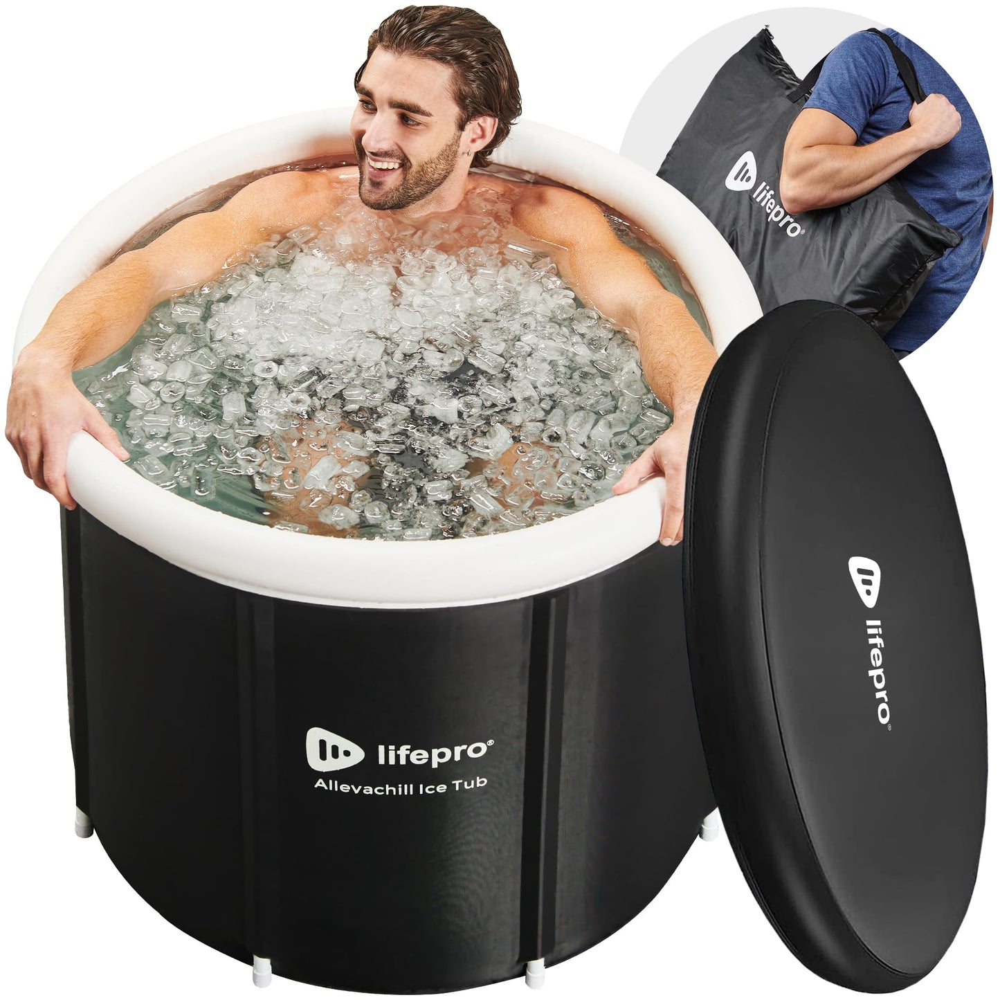 Lifepro Portable Ice Bath Tub with Lid and Storage Bag - Lightweight, Durable Cold Plunge Tub for Home Therapy Sessions -Home & Travel Ice Bath Tub for Adults and Athletes - 14°F - 122°F Temp, Outdoor