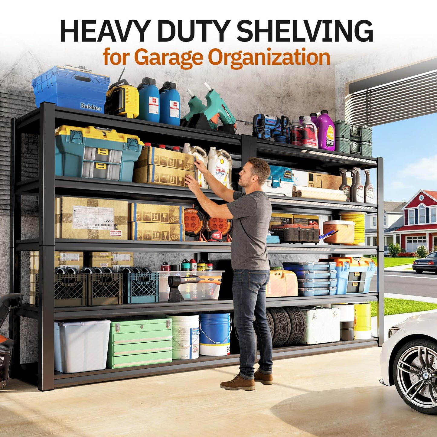 TXTDPL 2000lbs Heavy Duty Garage Shelving, 5-Tier Adjustable Storage Shelves, 72" H x59 W x 19.6" D, Utility Metal shelvingfor Warehouse, Basement, Garage