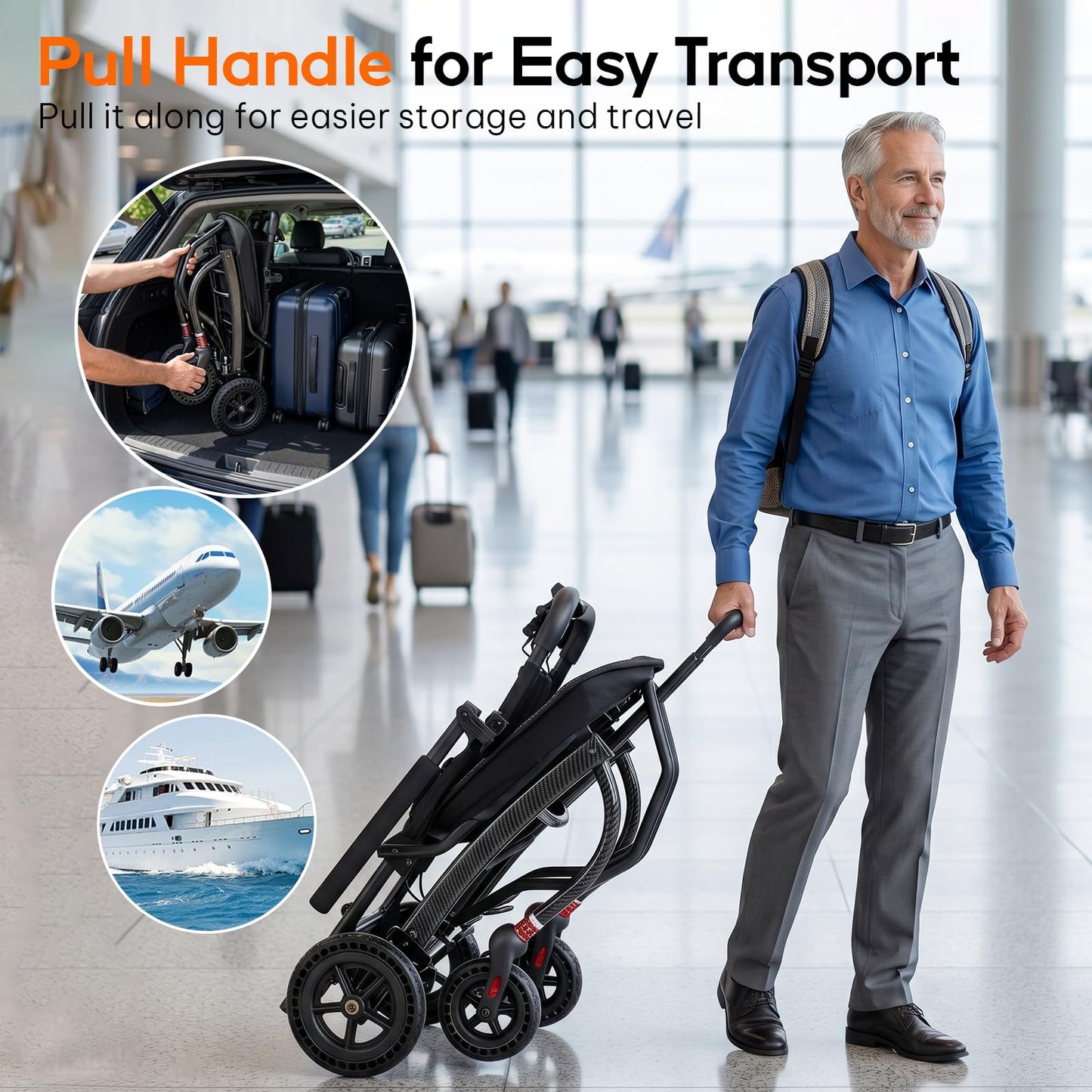 SOFTFISH Wheelchair for Adults with Pull Rod, 1s Foot-fold Transport Wheelchair Lightweight Foldable, Wheelchairs with Flip-Back Armrest & Footrest, Handbrakes, Travel Transport Chair for Seniors