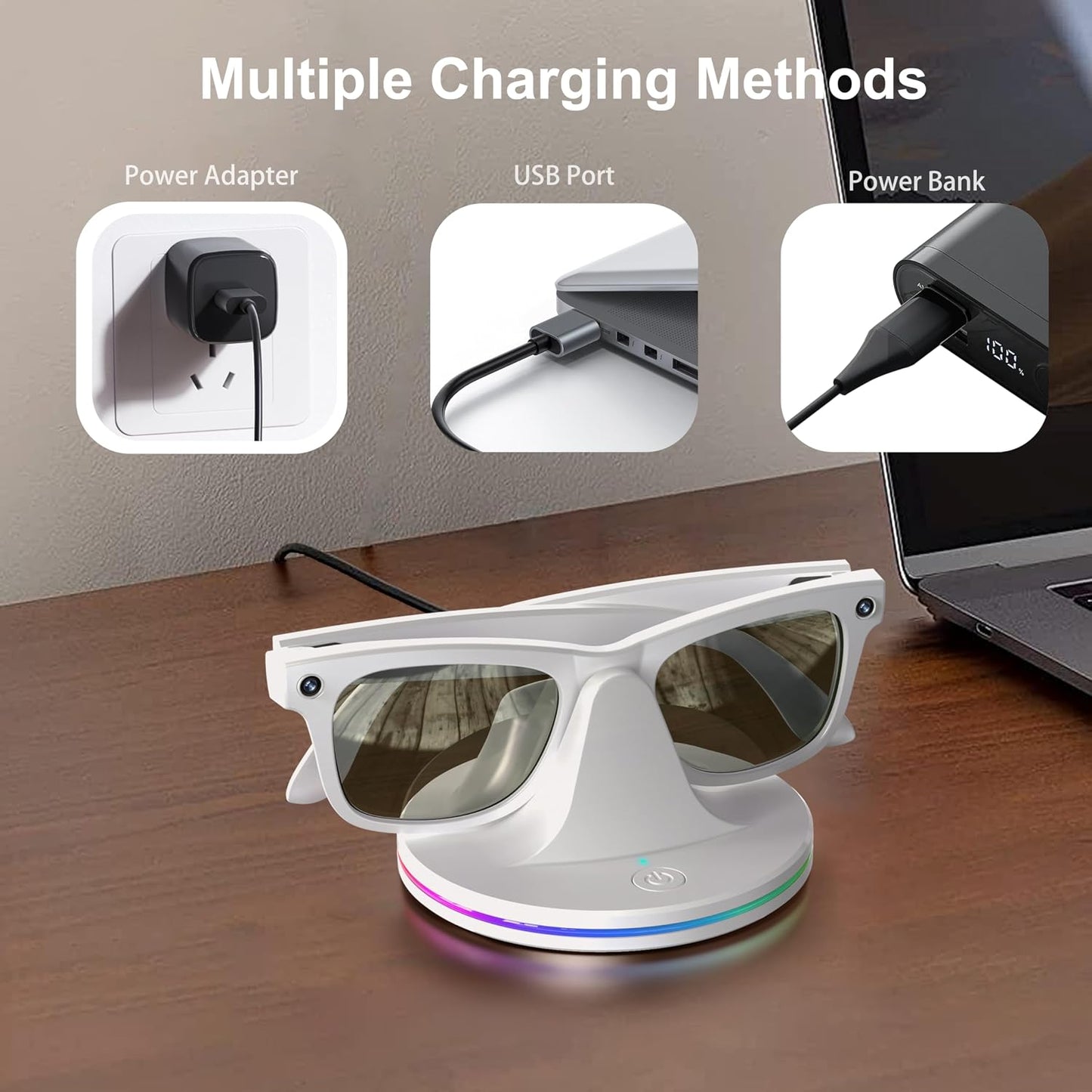 BLUZOVR Charging Dock for Ray-Ban Meta Smart Glasses,Charging Station Compatible with Wayfarer, Skyler, Headliner