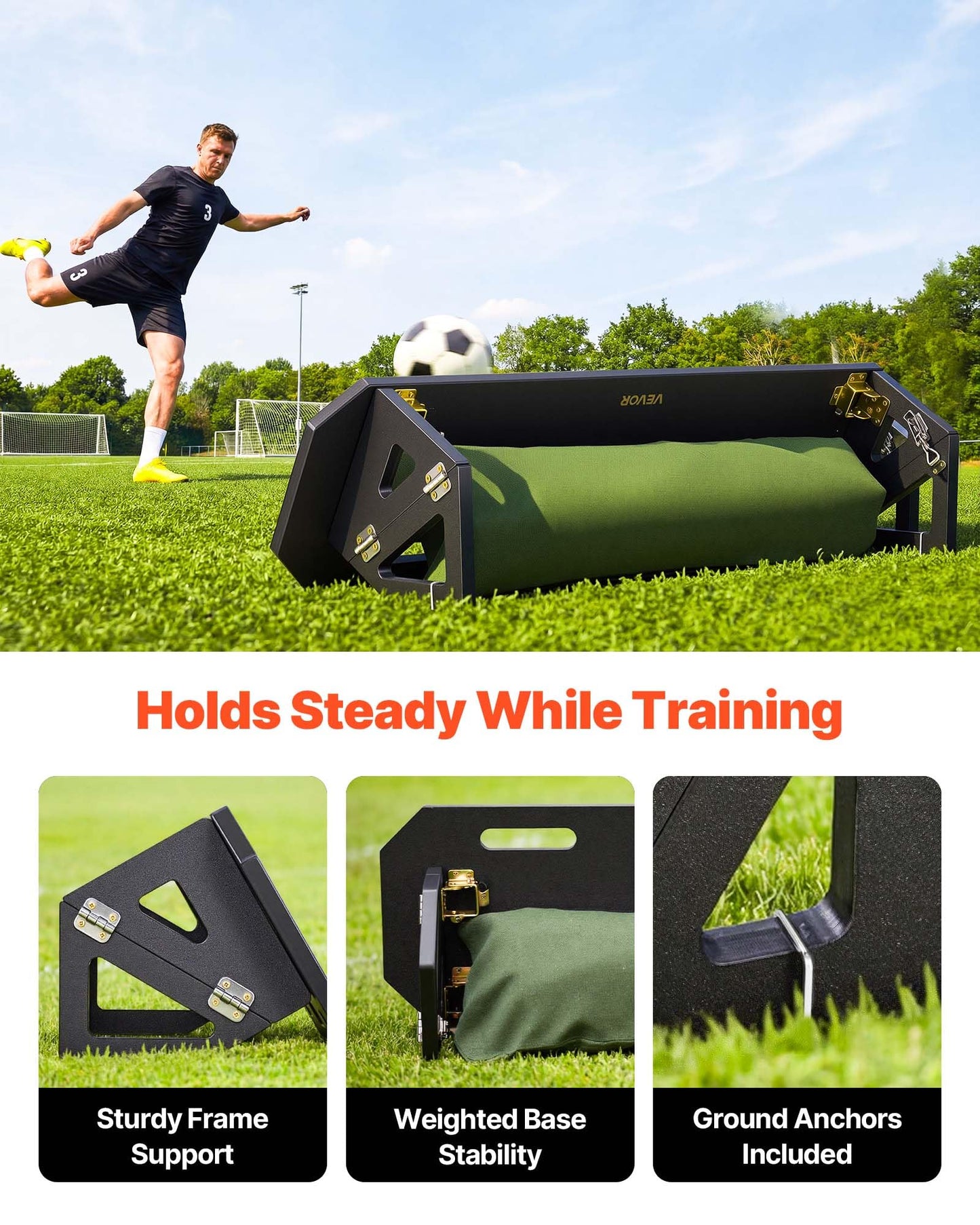 VEVOR Upgrade 3-Angles Soccer Rebounder Board, 40 x 12 in Portable Soccer Rebound Wall, HDPE Sports Kick Back Trainer, Soccer Training Equipment for Passing & Reaction Skills