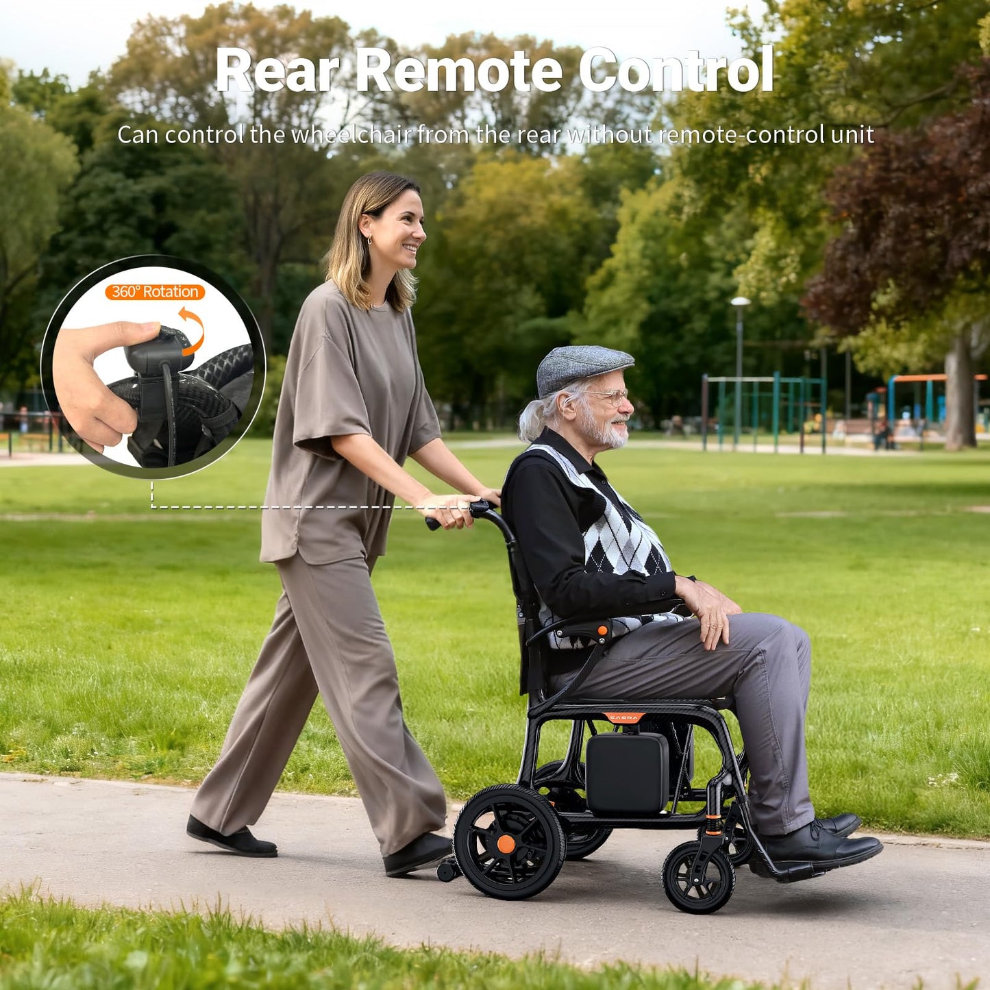 28lbs Ultralight Foldable 100% Carbon Fiber Electric Wheelchairs for Adults, FreeWink Rear Control 28 Miles Long Range Power Wheelchairs with 2 Lithium Batteries for All Terrain Airline Approved