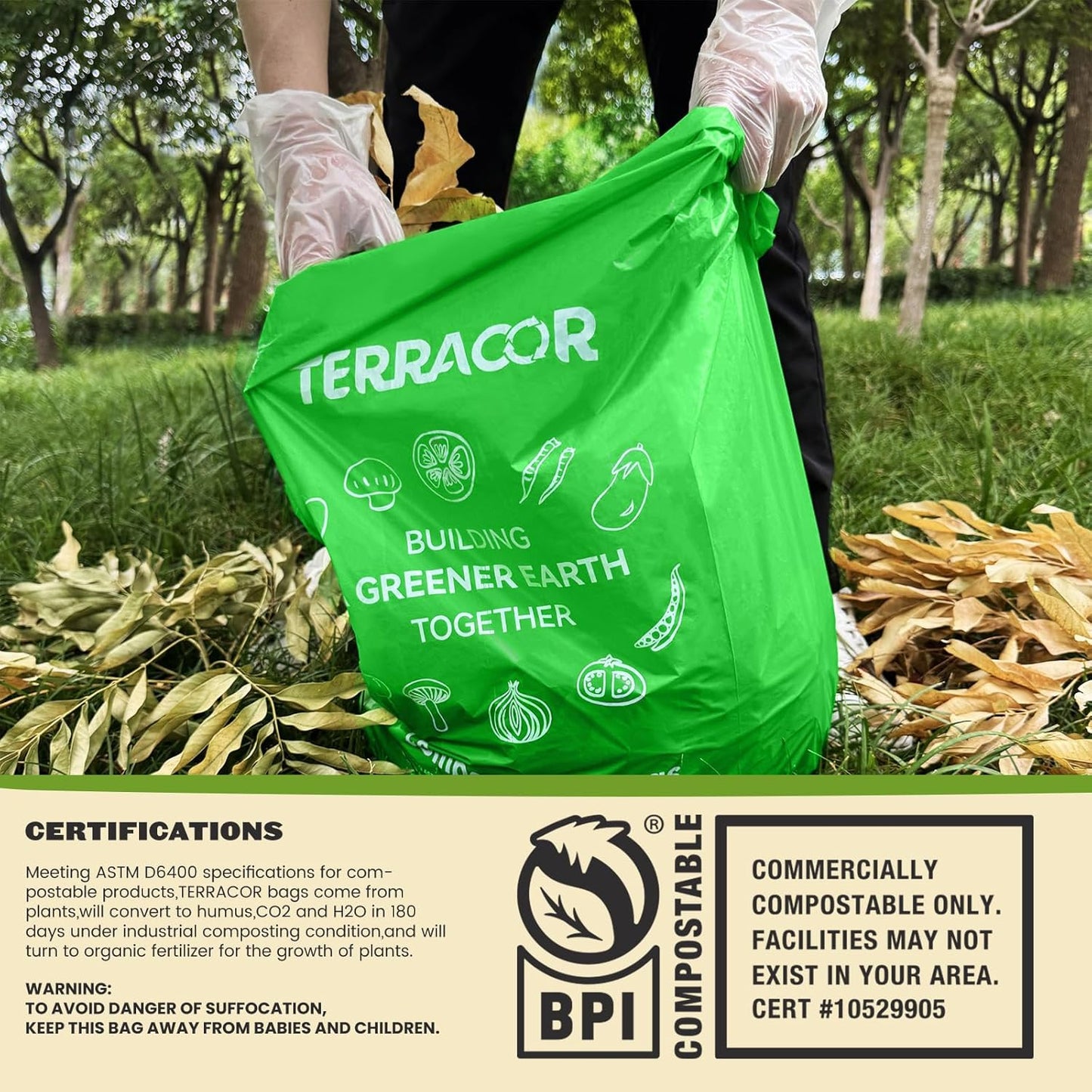 Skiennix 13 Gallon Compostable Trash Bags - Heavy Duty Kitchen Waste Bags | 50 Count, BPI Certified