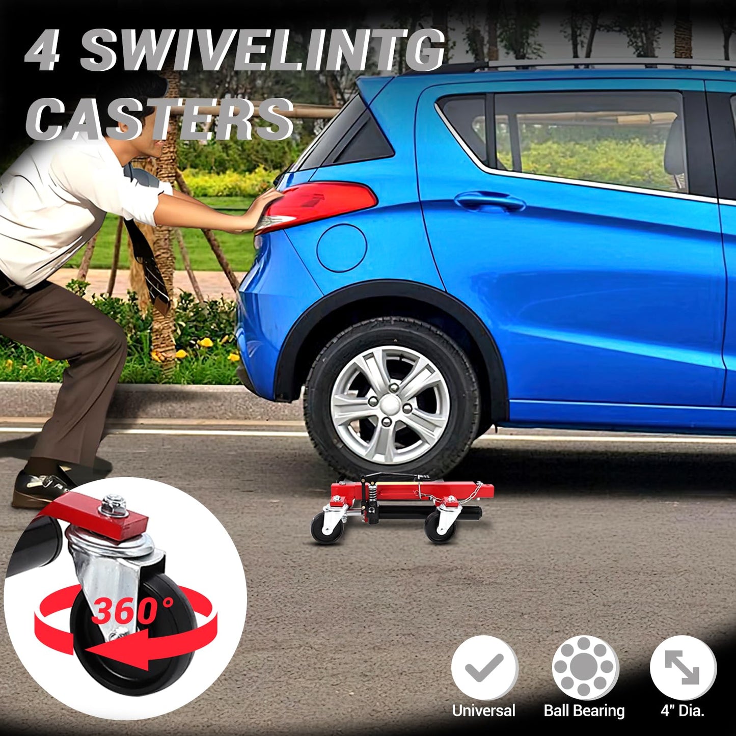 Car Dolly Set of 2, 1500 LBS Capacity Wheel Dolly with Hydraulic Tire Jack & Aluminium Twin Rollers, Heavy Duty Rollers with Foot Pedal for Tire Auto Repair Moving