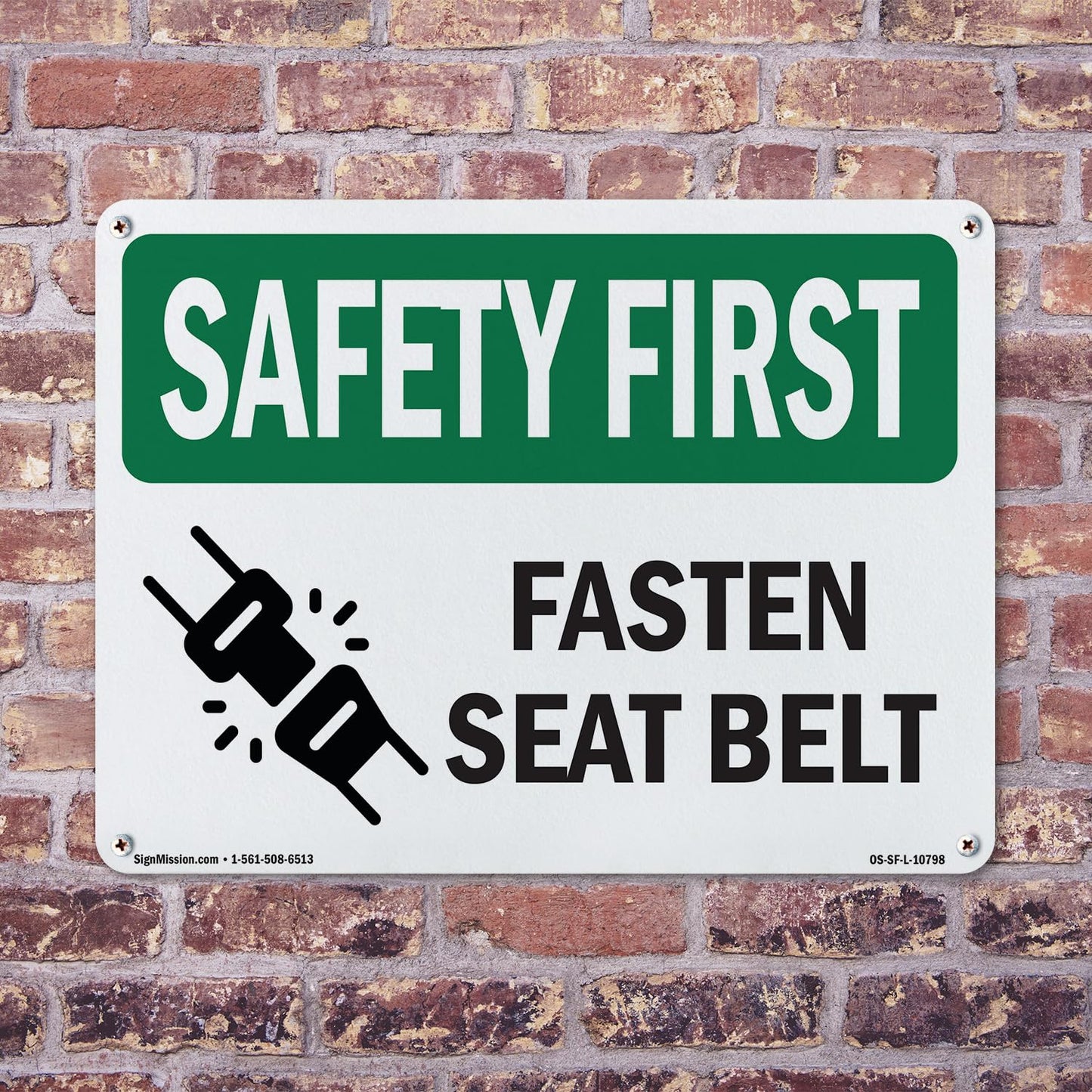 Fasten Seat Belt OSHA SAFETY FIRST Aluminum Sign 18 Inch x 12 Inch - 5 Pack