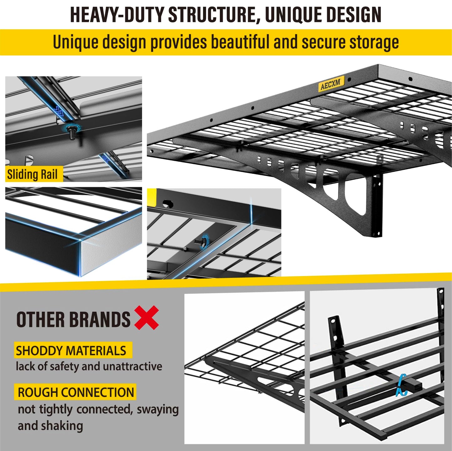 Aecxm 2x3ft 2Pack Wire Shelving Unit Heavy Duty Garage Storage Shelves Wall Mounted Black 560lbs Load Capacity（24-inch-by-36-inch）