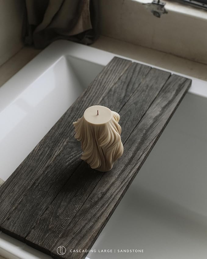 LAWA Cascading Wave Candle - Large Beautiful Handmade Pillar Scented Soy Wax Elegant Bubble Aesthetic Candle Housewarming Gift Home Room Shelf Decor Idea Sandstone (Large)