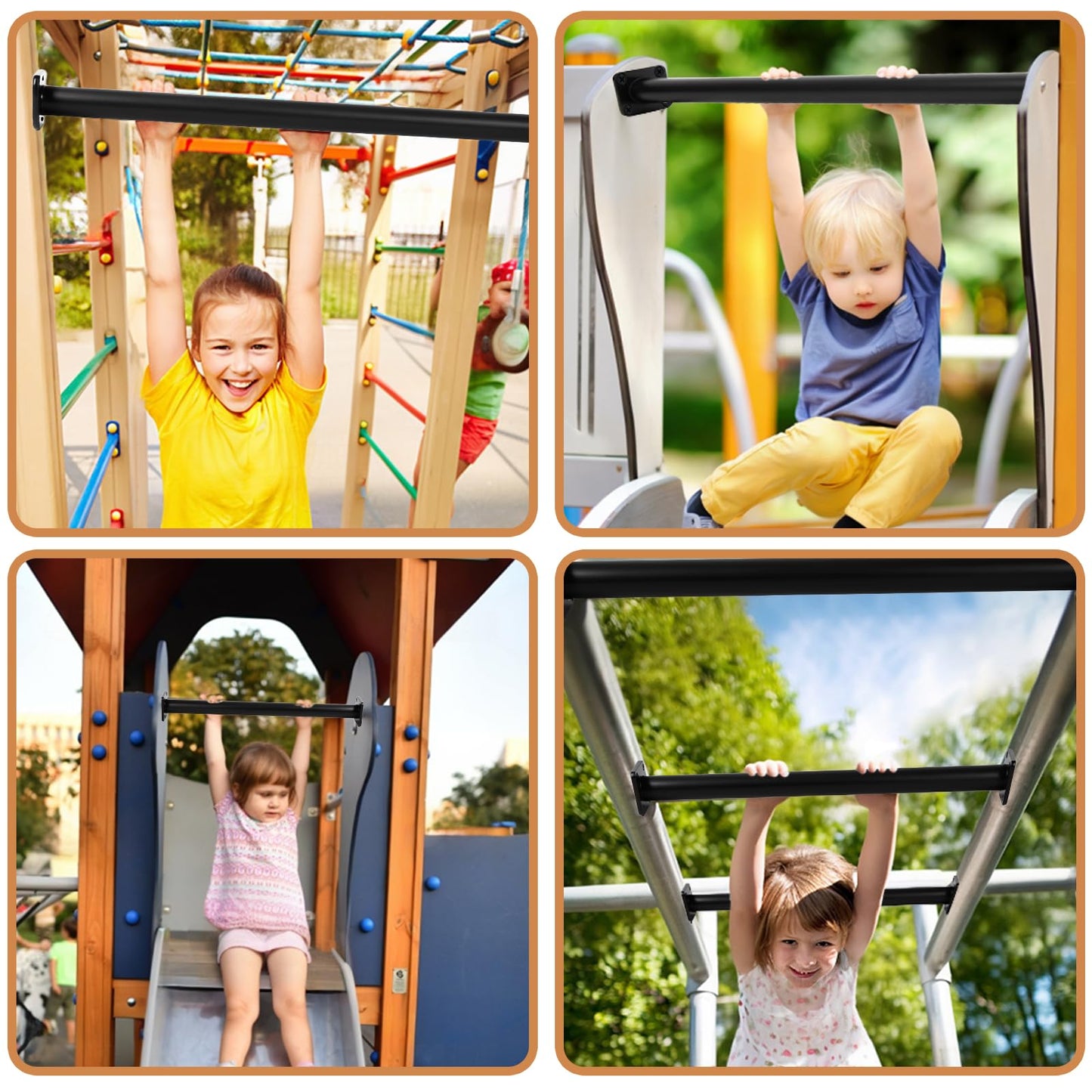 ICokin 16.5" Outdoor Monkey Bars for Backyard - Set of 12, Black Metal Outdoor/Indoor Monkey Bars for Playground Ladder, Climbing or Swing Set - Kit Includes Mounting Plates & Hardware