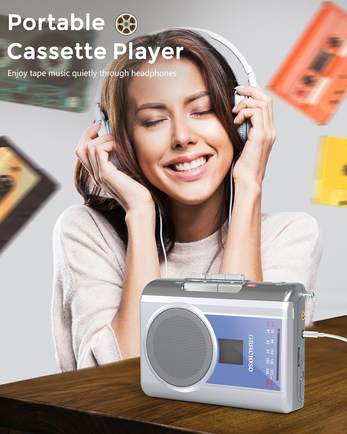 Cassette Cassette Microphone,Cassette Gracioso Protable Recorder Player: AM FM Compact Tape Player with Big Speaker