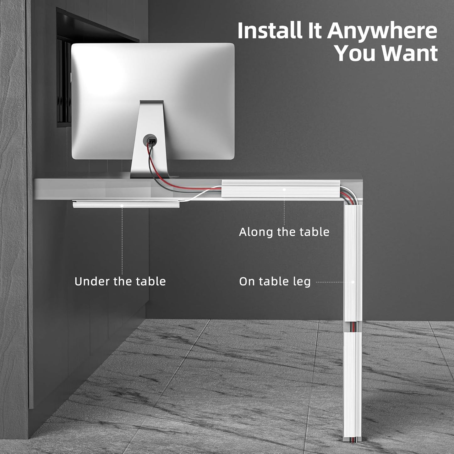 Yecaye 94.2 in Cable Management Under Desk,Easy Install Adhesive Mount Cord Hider,Cord Organizer,Wire Management,Wire