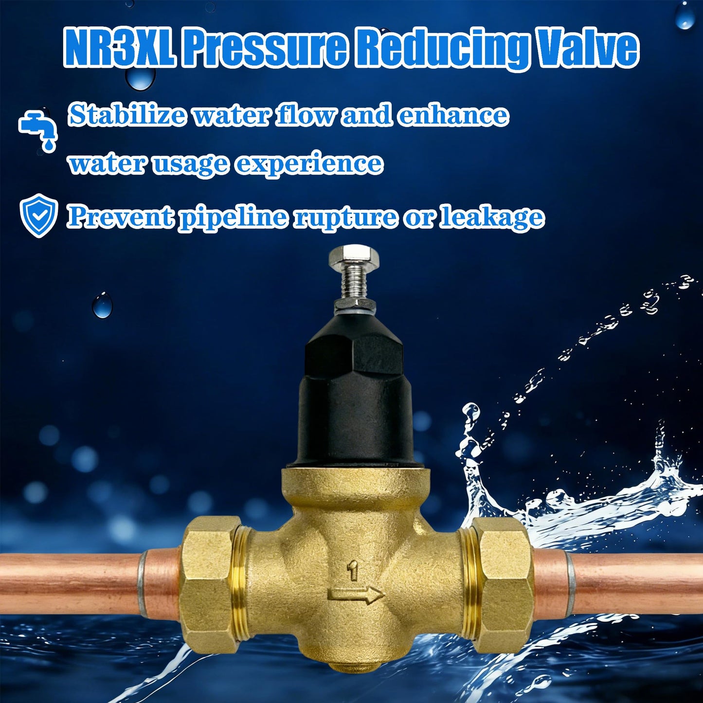 Upgraded 1" NR3XL Pressure Reducing Valve Single Union Female x Female NPT Connection,Short Lay Length and Compact Design,Water Savings and Energy Savings
