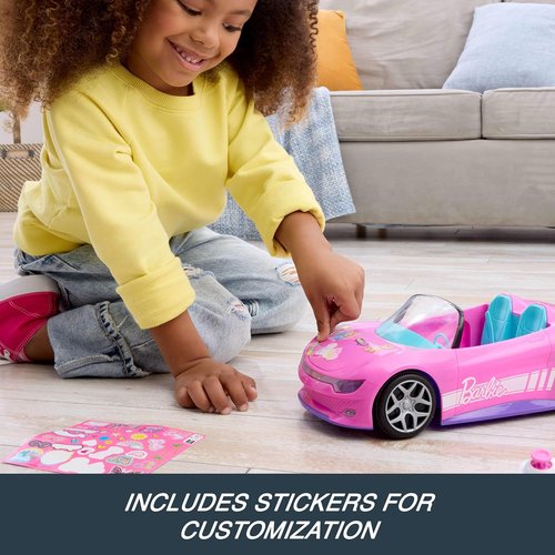 Hot Wheels Barbie RC Toy Car - Remote-Control Pink Convertible for 2 Dolls with Opening Trunk & Customizable Stickers