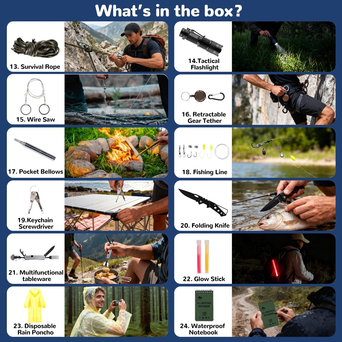 Survival Kit Advent Calendar 2025, 24 Days Outdoor Camping Gear Advent Calendar for Men, Tactical Emergency Survival Tools Gift Set for Dad Him Hunters Hikers Preppers Christmas Countdown Box