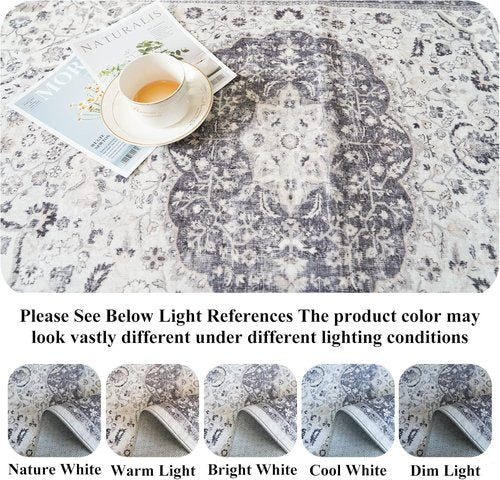 Hallway Runner Rug - Oriental Washable 2x5 | Stain Resistant, Ultra Soft Indoor Carpet in Grey