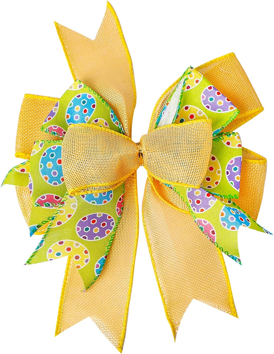 SIMISI Ribbon Easter Wreath Bow - Yellow Egg Door Wall Ornament for Home Decor | 9.5 x 13 Inch