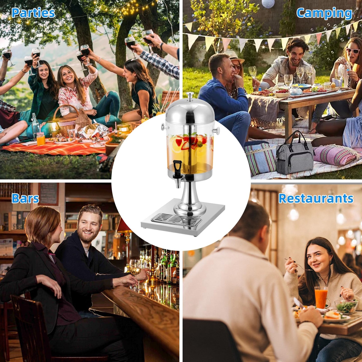 Commercial-Grade Drink Dispenser, Stainless Steel Beverage Dispenser with Ice Core, Stand & Spigot for Catering Events & Weddings