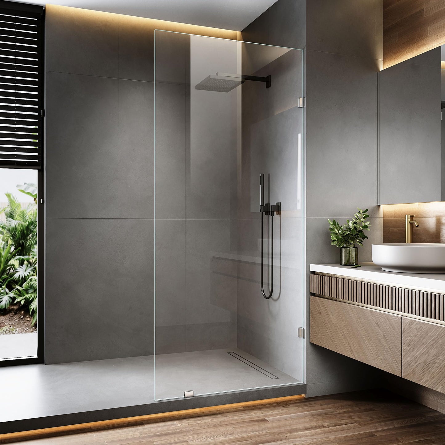 AquivaCoast 36" x 78.75" Shower Glass Panel, 3/8" (10mm) Ultra-Clear Tempered Glass with Explosion-Proof Film Shower Screen, Includes Wall Clamps, Chrome