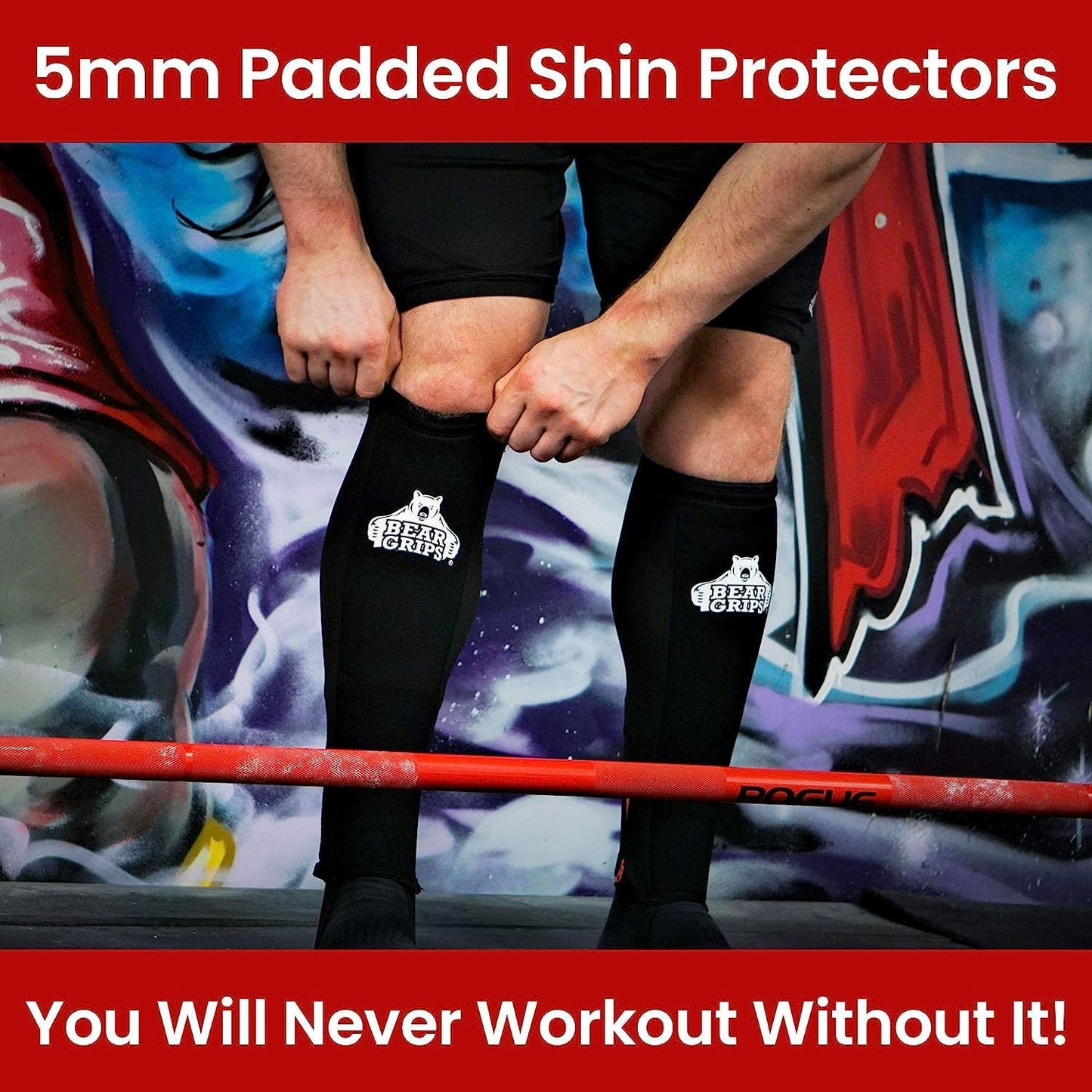Bear Grips Deadlift Shin Guards - Gym Equipment Rope Climbing Shin Guard for Men and Women - Injury Prevention Calf Support Shin Guard Sleeves for Ultimate Shin Protection (Black, Small)