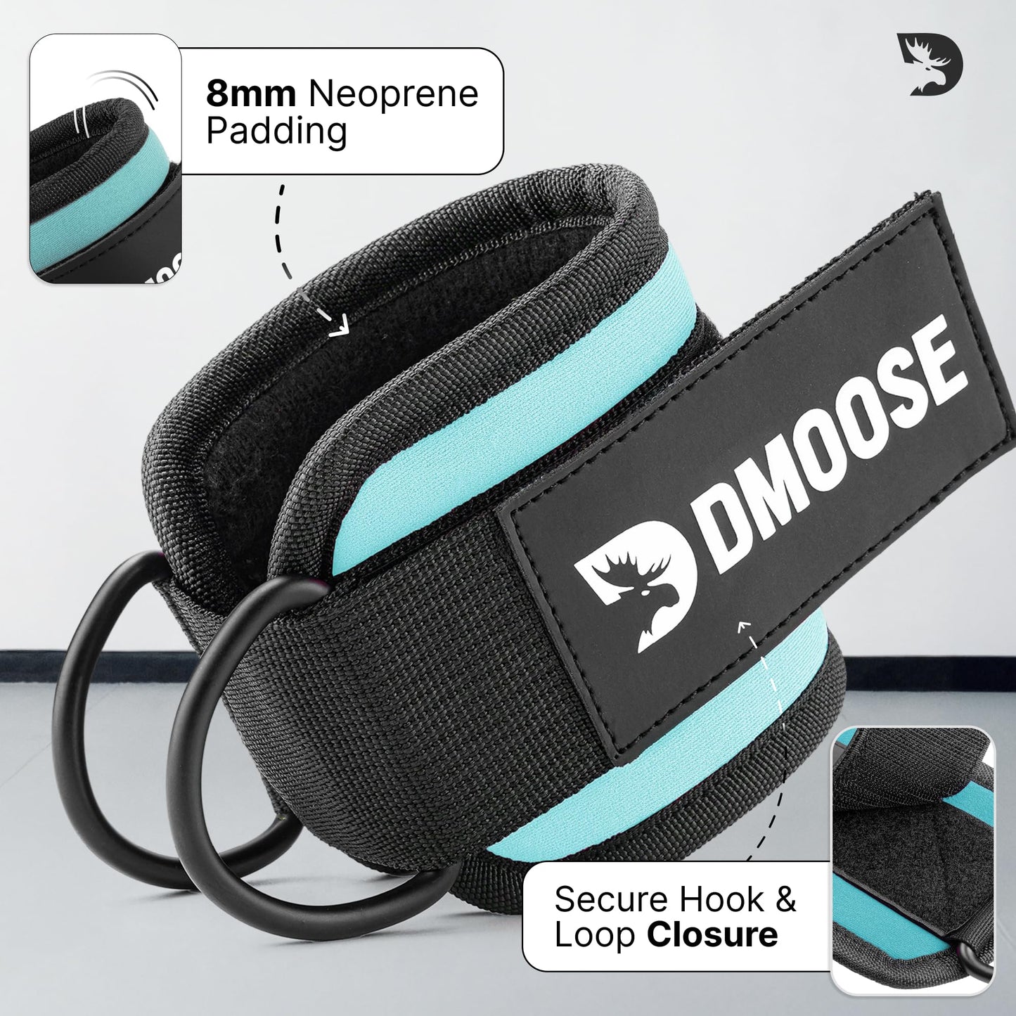 DMoose Ankle Strap for Cable Machine - One Size Fit with Premium Padding, Workout Kickback Ankle Cuffs, Ankle Bands for Working Out, Booty Workouts, Leg Extension, Hip Abductors & Lower Body Exercises
