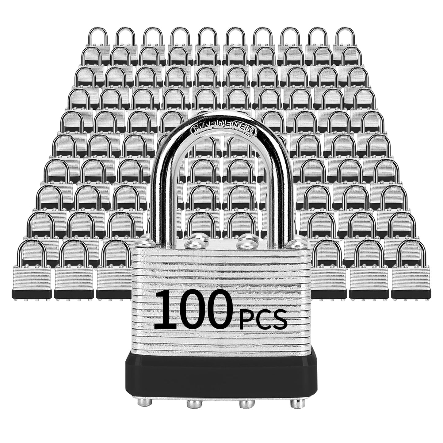 Padlocks with Same Key, LQYN 100 Pcs Laminated Keyed Padlock (1-9/16", 40mm), Keyed Alike Locks, Normal Shackle, for Storage Locker, Hasp Latch, Toolbox, Sheds