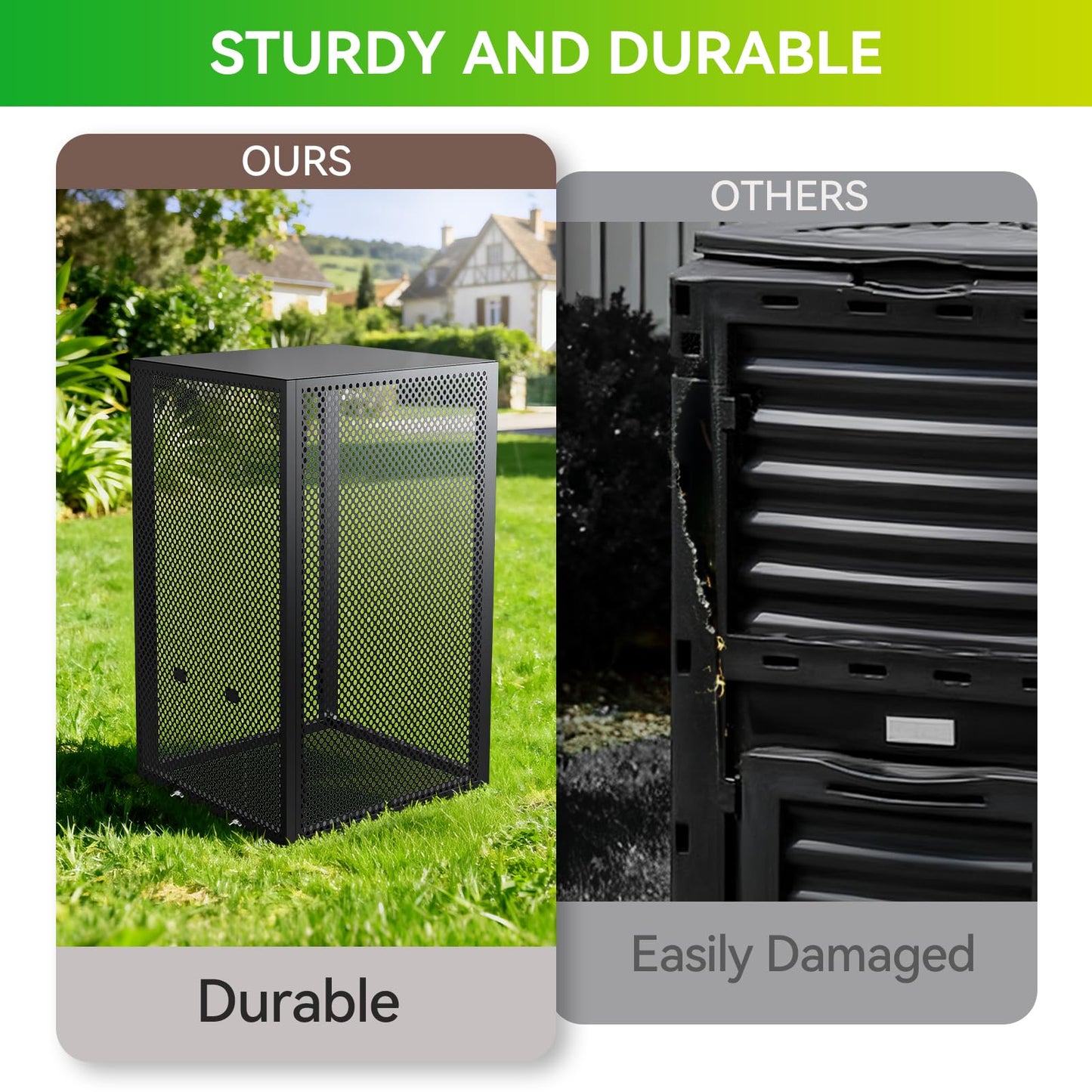 Compost Bin Outdoor with Lid - Large 93/130 Gal Composter 2-in-1 Design, Heavy-Duty Galvanized Steel Perforated Sheet with Rust-Proof Coating, Versatile Outdoor Fence, for Garden, Yard & Kitchen Waste