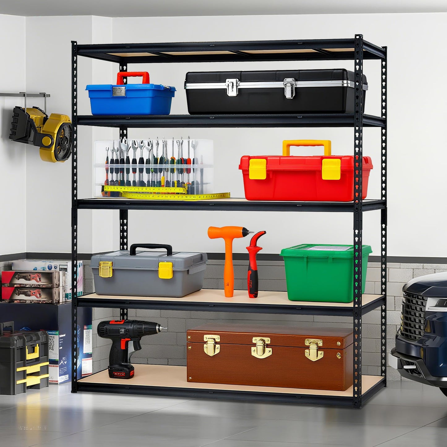 GarveeTech 5 Tier Garage Shelving, Adjustable Heavy Duty Garage Shelves, Metal Storage Shelves Unit, 60 x 24x 72in,Loads 3000 LBSS, Steel Wire Rack Shelf Organizer for Garage, Kitchen, Laundry, Office