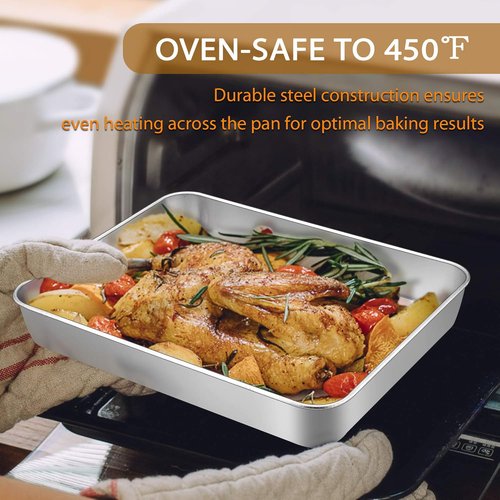 E-far Stainless Steel Baking Pans Set | 3-Piece Rectangle Bakeware for Cake, Lasagna & Brownies - 12.5/10.5/9.4 Inch, Non-Toxic & Dishwasher Safe