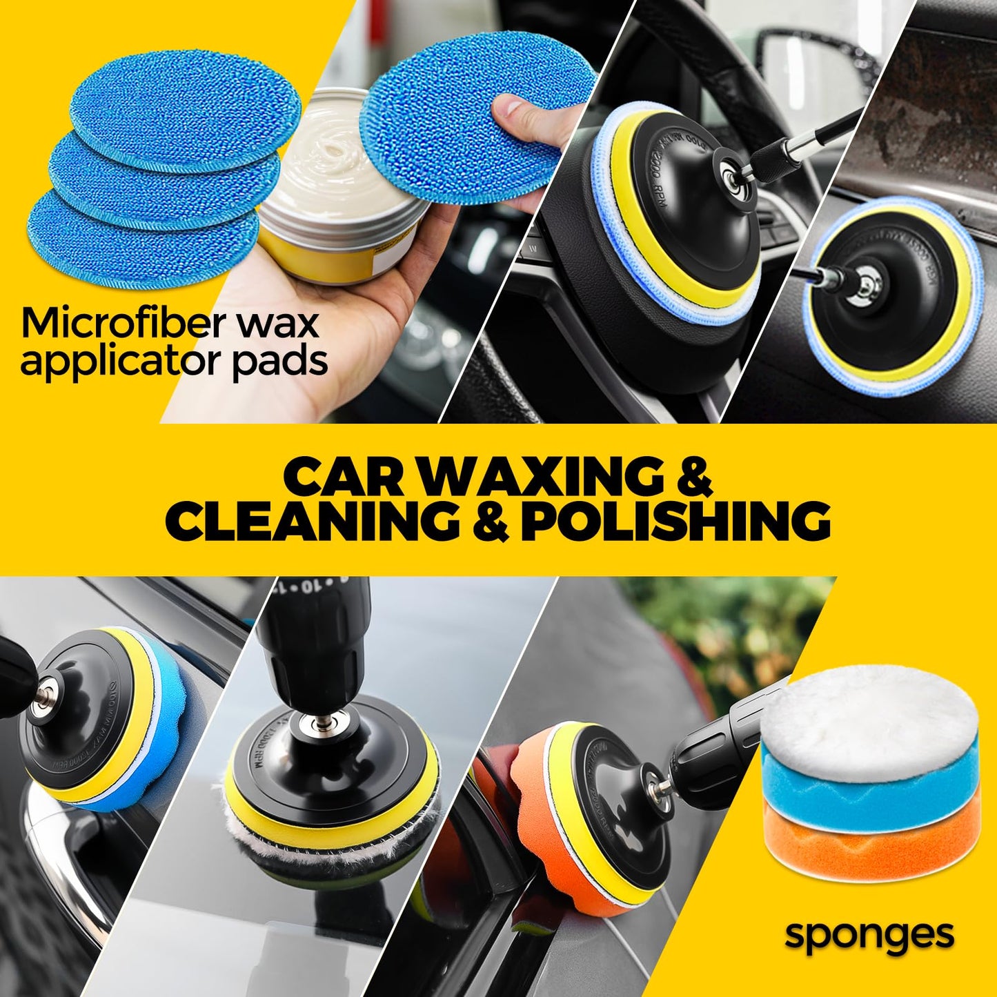 Holikme 22Pack Drill Brush Attachments Set,Scrub Pads & Sponge, Buffing Pads,Power Scrubber Brush,Car Polishing Pad Kit,Wax Applicator Pad,Car Cleaning Kit,Masonry Brushes,Cleaning Supplies