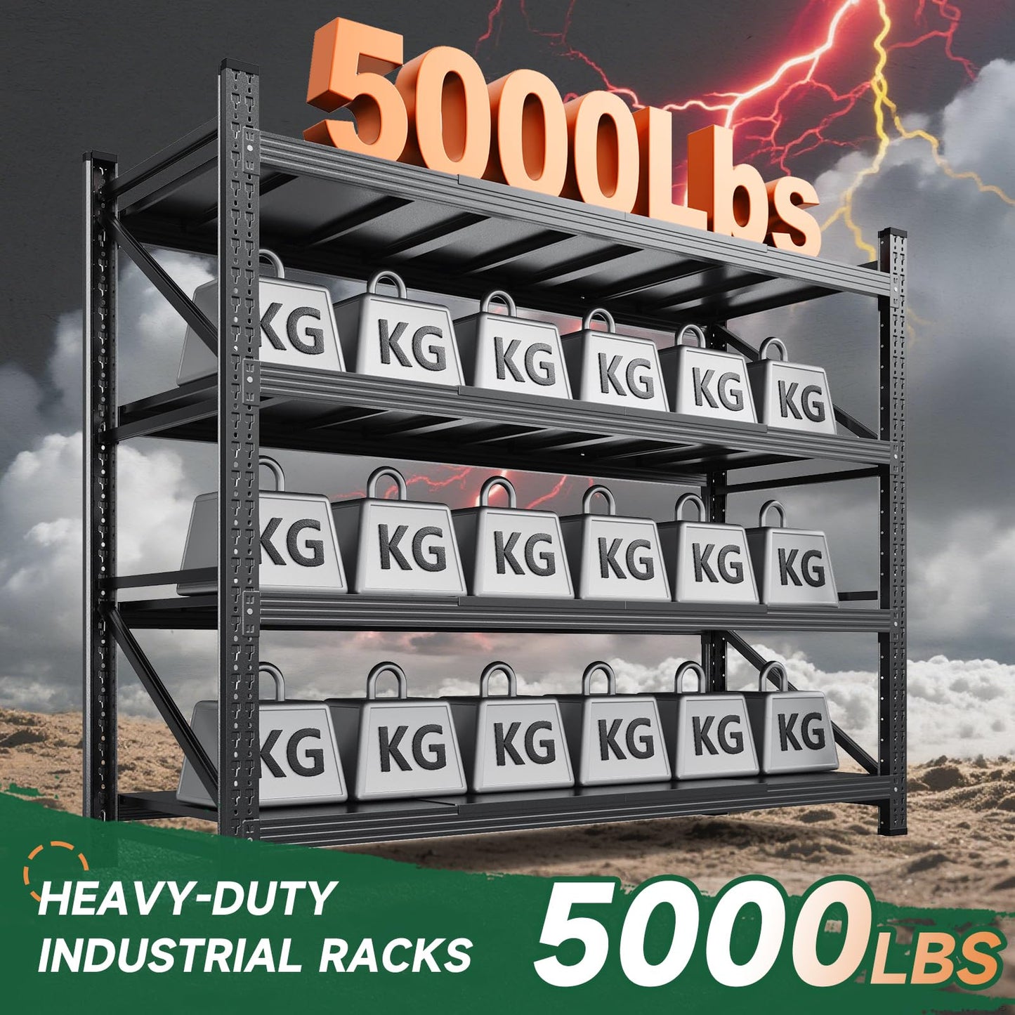 Letaya 71.3" W Metal Storage Shelves,5000LBS Heavy Duty Garage Shelving Units, 4 Tier Adjustable Utility Rack Shelf,Large Industrial Shelves,for Shop,Warehouse,Black (71.3" W x 24" D x 70" H)