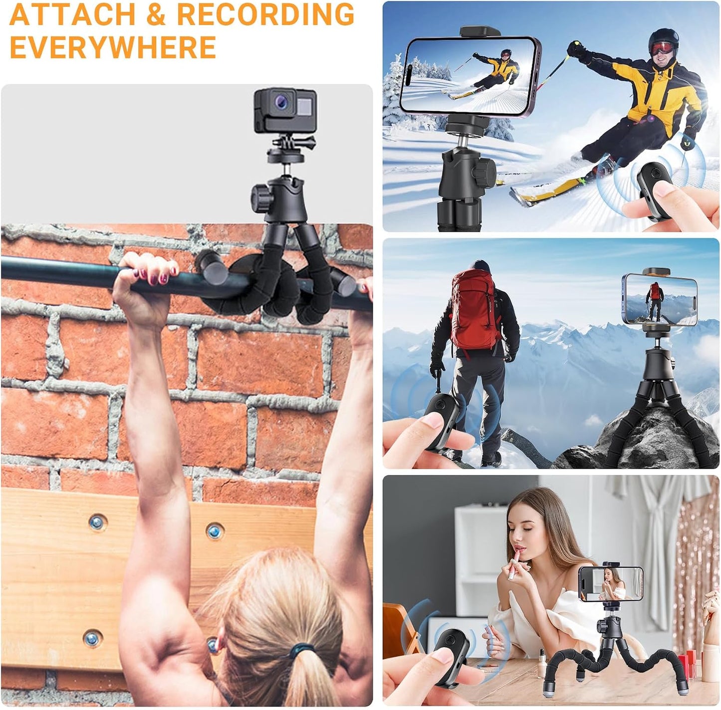 LenTok 360 Flexible Phone Tripod with Zoom Wireless Remote for iPhone Video Recording, Mini Octopus Camera Stand