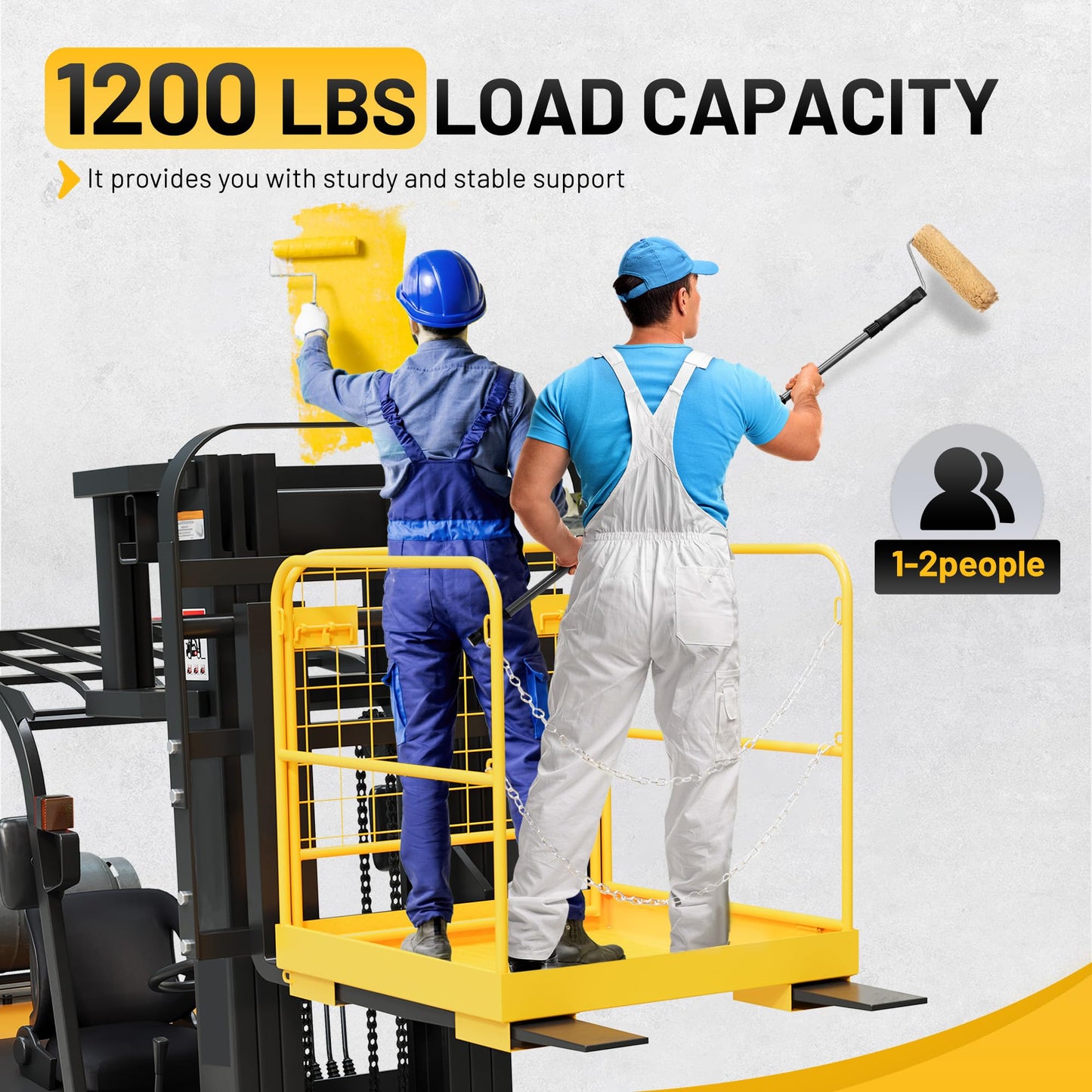 KUAFU Heavy Duty Steel Forklift Safety Cage - 36x36 Foldable Work Platform, 1200 LBS Load Capacity