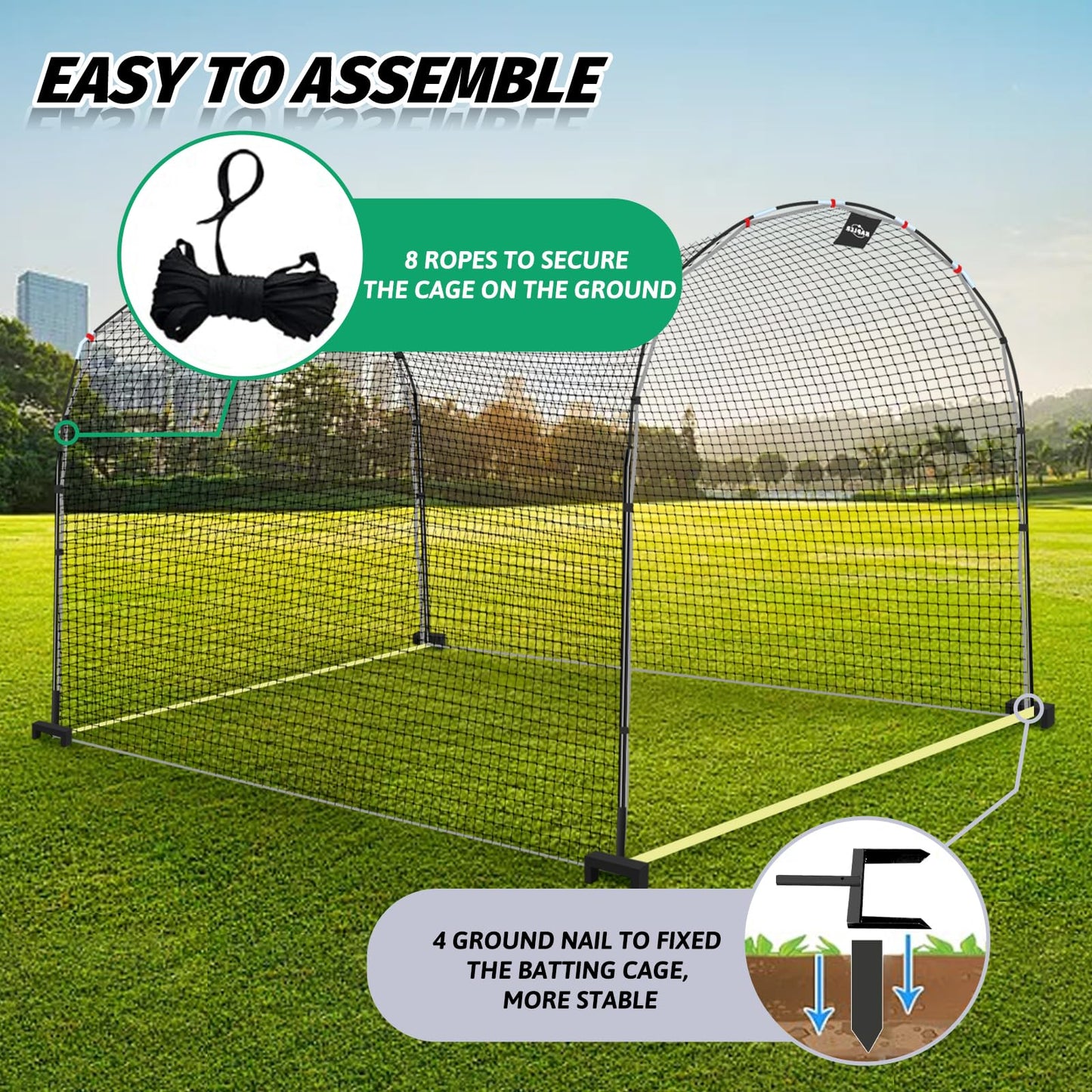 Kapler Baseball Batting Cage Net - 13ft x 10ft x 8ft Secure Steel Frame and Heavy Duty 4 Ground Stakes - Solo or Team Training for Backyard Field Outdoor Indoor Use