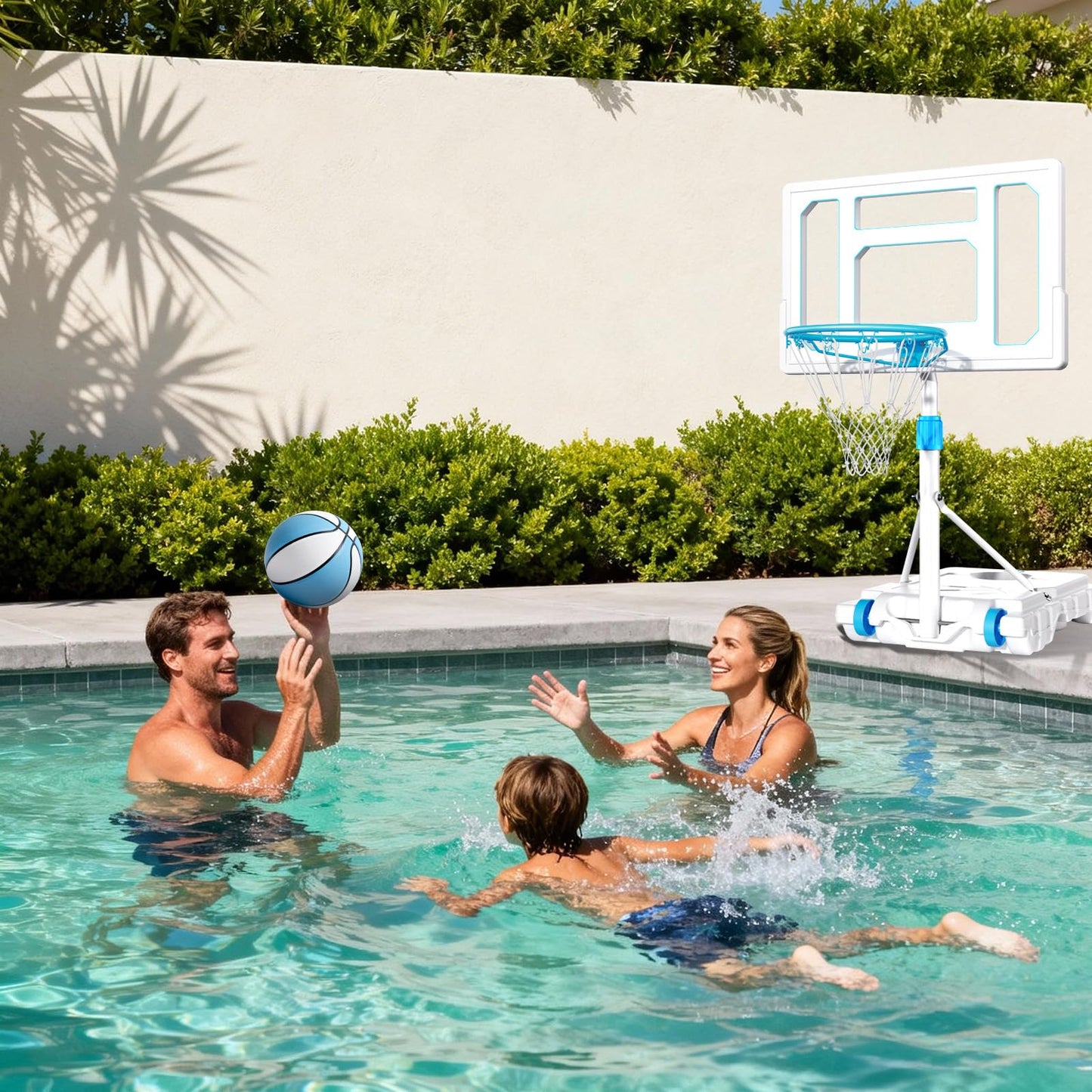 BACKYARD BLITZ Pool Basketball Hoop, 32in Portable Swimming Basketball Hoop for Pool, Stainless Steel Rust-Proof Basketball Goal Set Outdoor/Indoor