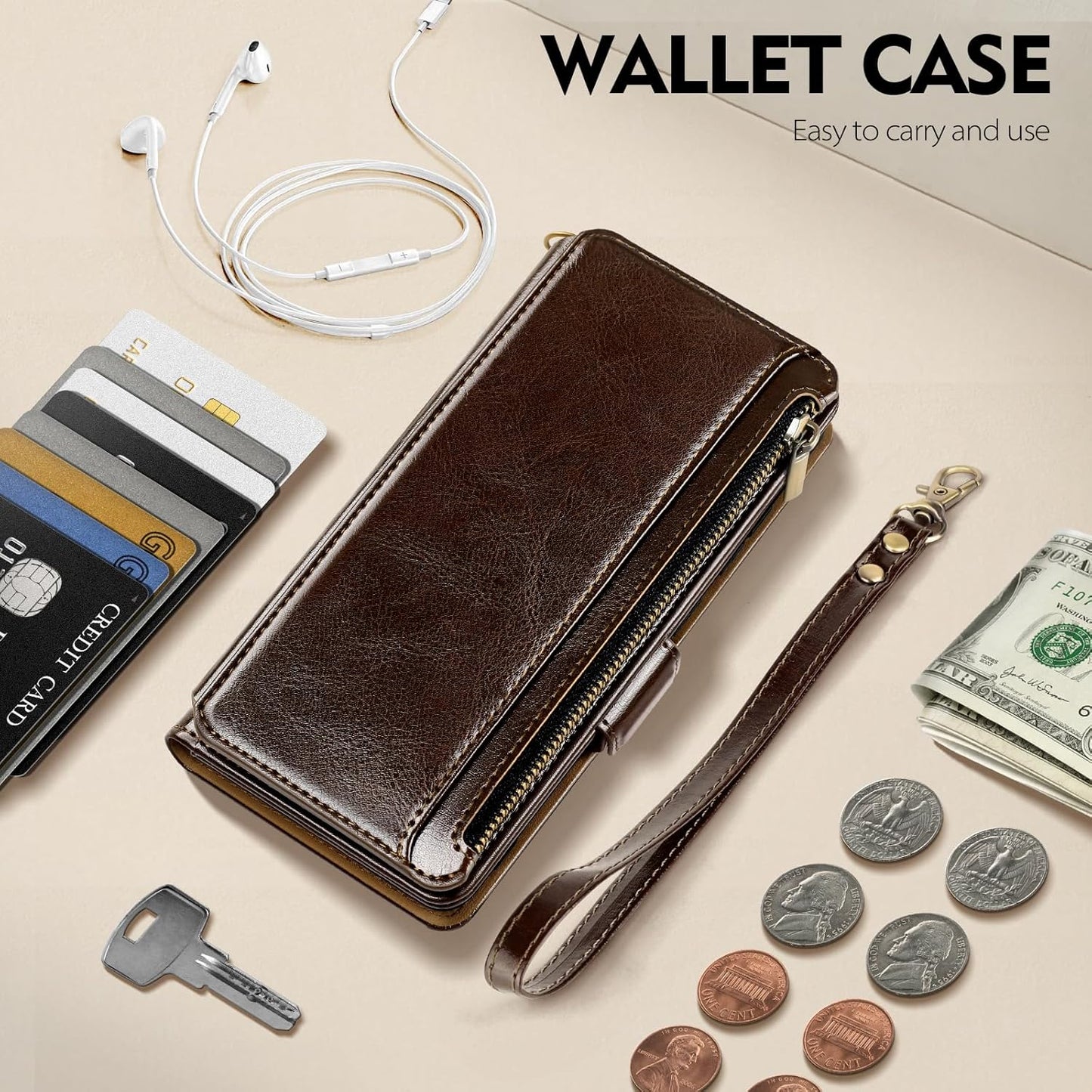 Antsturdy 11 11 6.1",Coffee Compatible with iPhone Wallet Case,RFID Blocking PU Leather Phone Case Women Men Flip