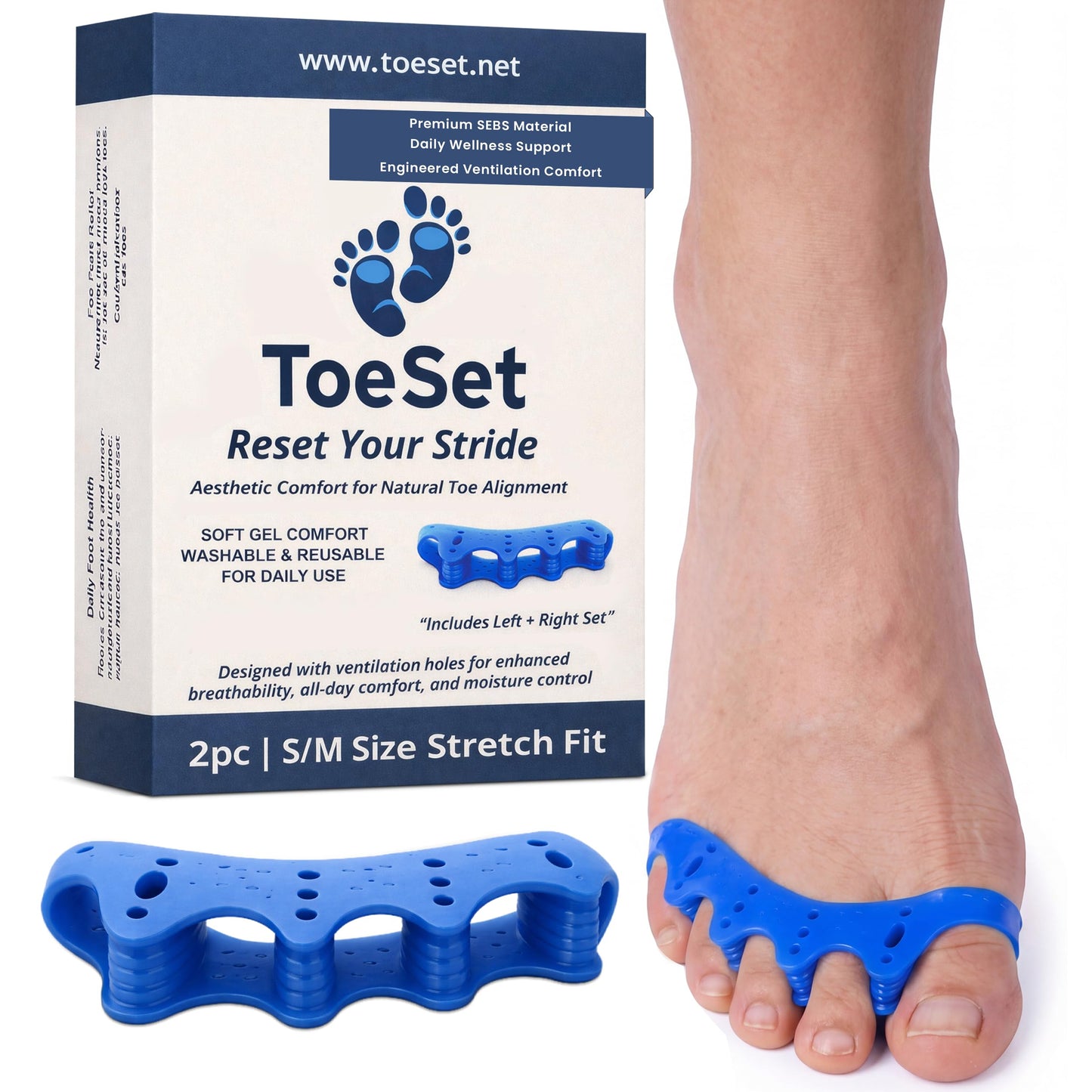 ToeSet Toe Separators – Soft Gel Toe Spacers for Alignment, Stretching, Yoga and Everyday Foot Comfort (Small/Medium)