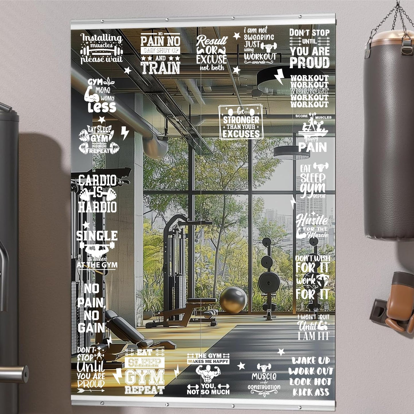 22 PCS Gym Mirror Vinyl Decals Motivational Gym Wall Decal Exercise Inspiring Self Affirmation Decals Positive Fitness Home Decor for Glass Mirror Stickers Peel and Stick Workout Room Crafts Supplies