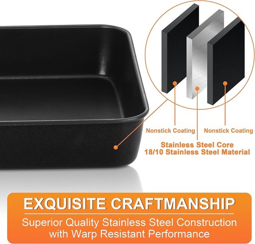 Herogo Non-Stick Deep Baking Pan Set - 2 Rectangular 8 X 10.5 Inch Bakeware for Cakes, Lasagna & Brownies