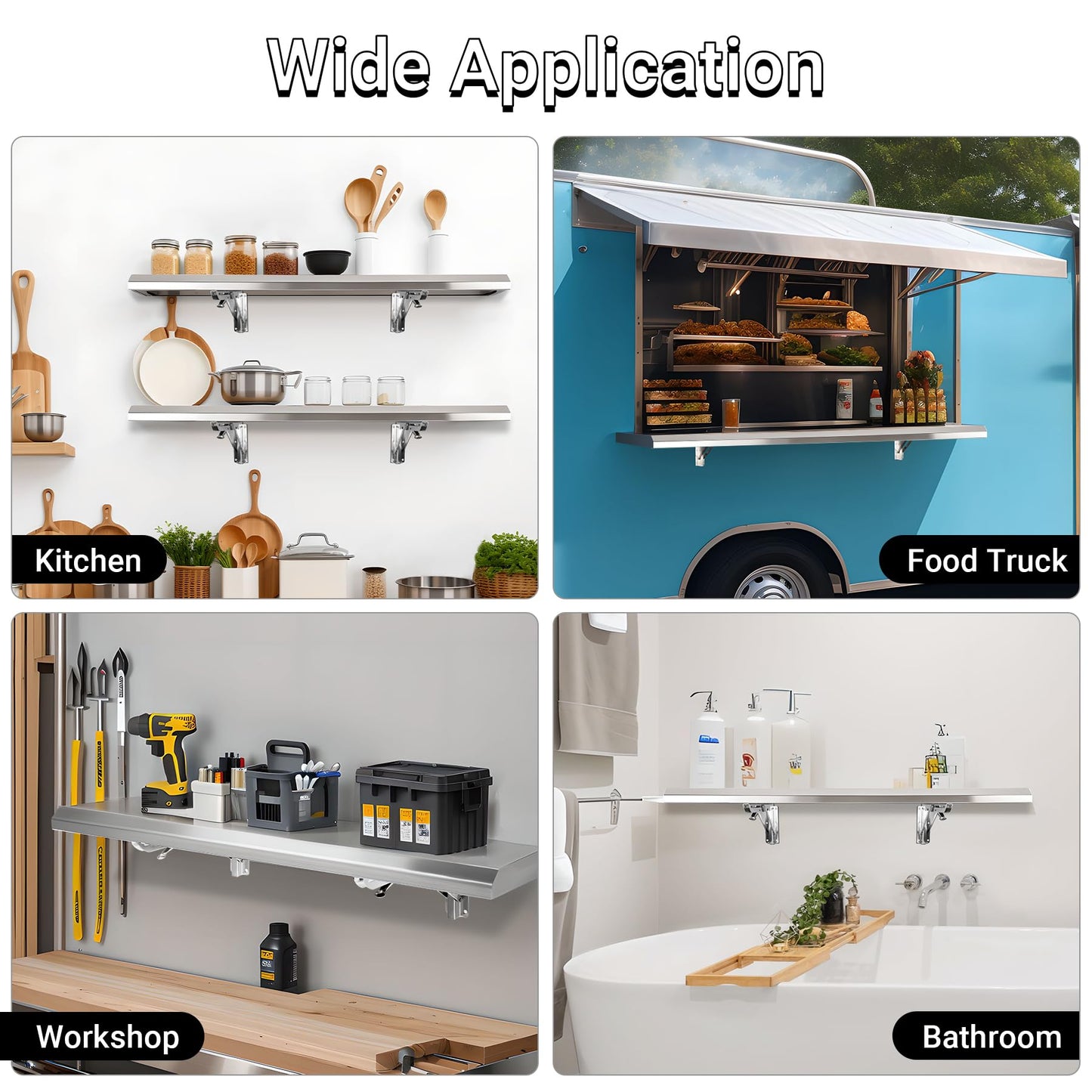 Toriexon Folding Concession Shelf 24" x 12", Stainless Steel Drop Down Folding Serving Food Shelf for Concession Windows