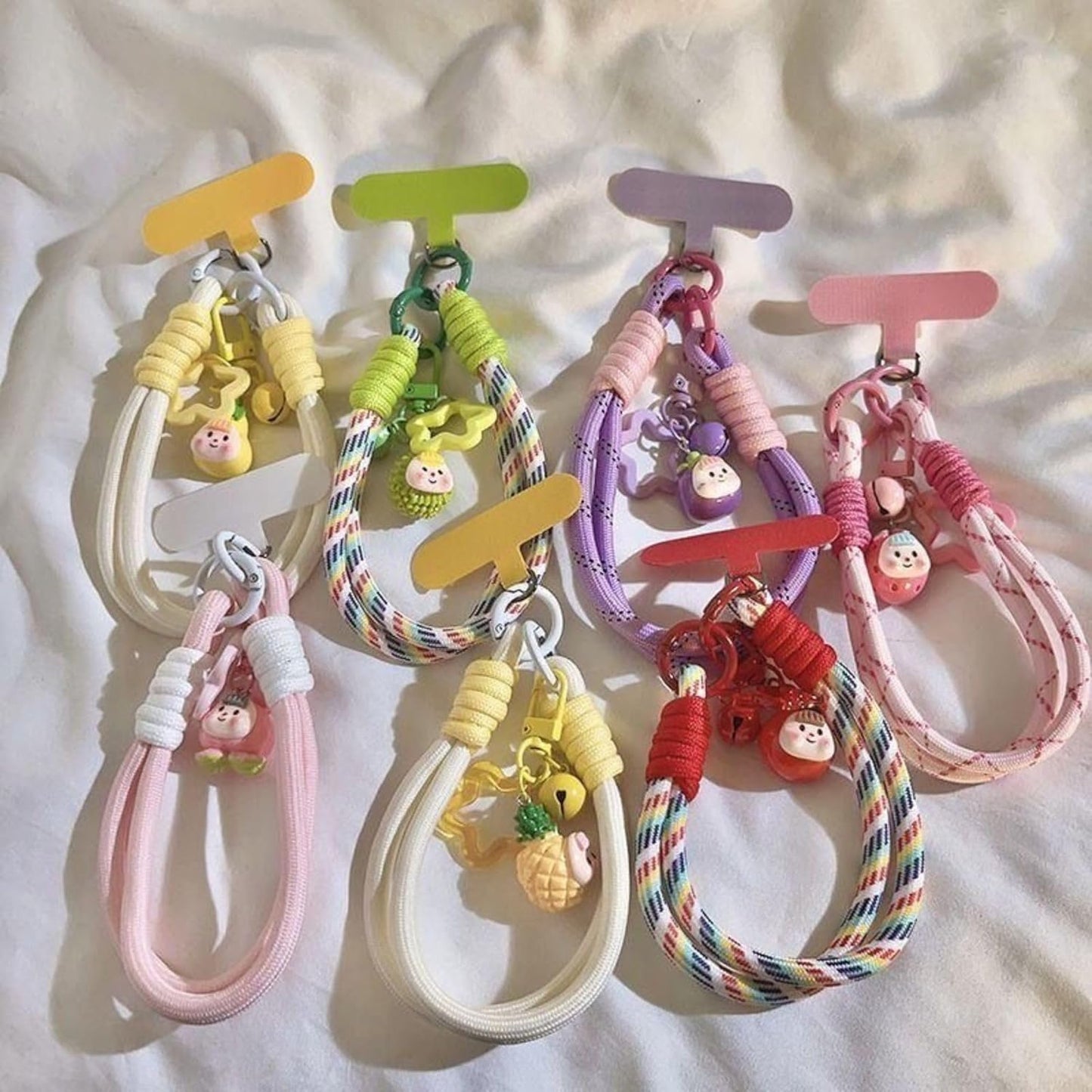 7mm Dopamine Vibes Universal Wrist Strap - Korean-Style Short Phone Lanyard with Cute Green Durain Charm, Rope, Trendy