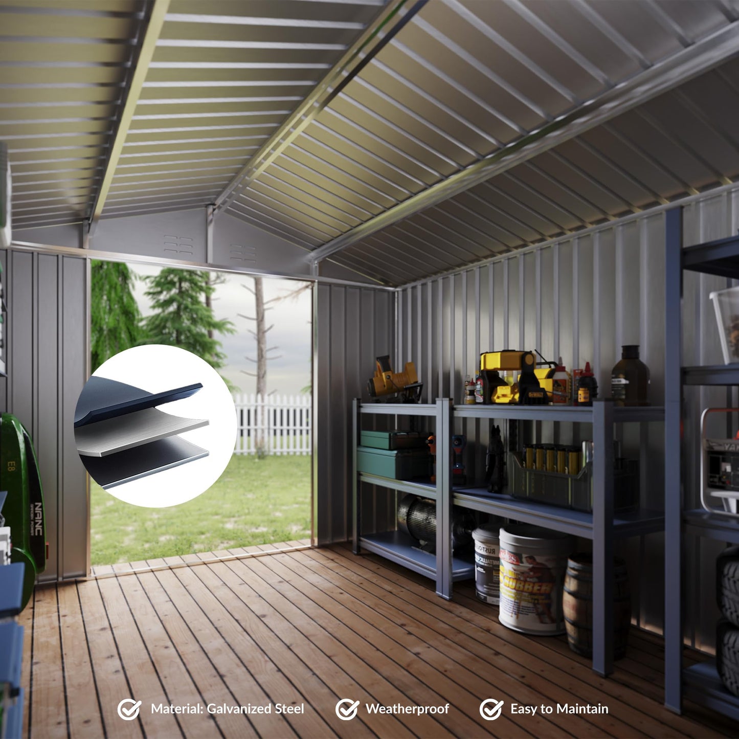 8 x 12 FT Outdoor Storage Shed, Metal Garden Shed with Updated Frame Structure, Tool Sheds for Backyard Garden Patio Lawn
