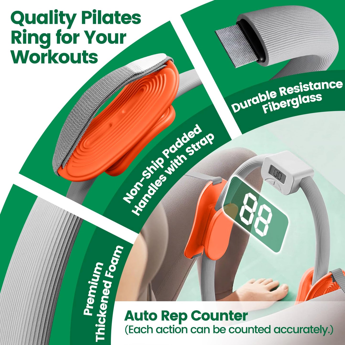 LXFUN Magic Circle Pilates Equipment Kit with Smart Counter - 14" Pilates Ring and Ball Set with Yoga Ball, Resistance Bands, Stretching Strap, Massage Ball & Bag for Home Full Body Workouts