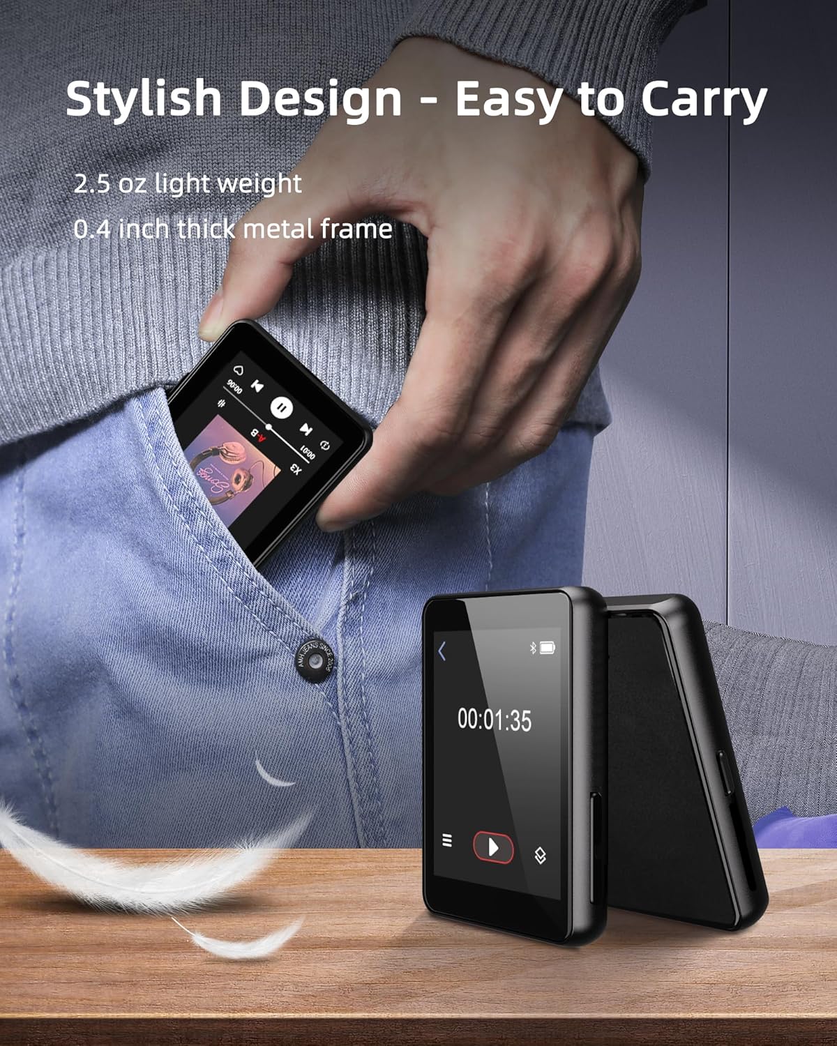 Luoran 64GB MP3 5.3, 2.4" Player with Bluetooth Portable Music Player Full Touchscreen with Speaker, FM Radio, Voice