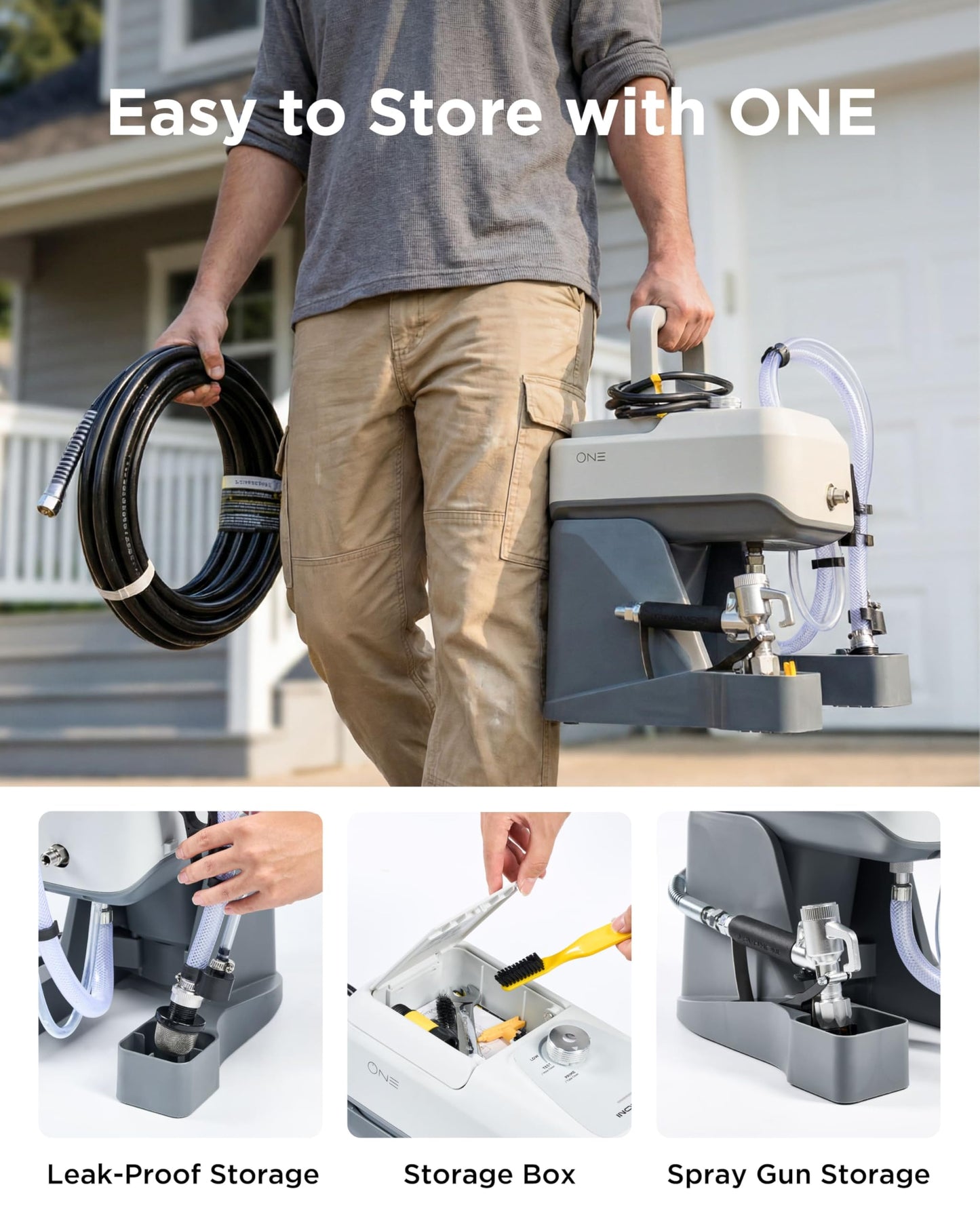 InoKraft ONE Airless Paint Sprayer, One-Button Easy Control, Pro Finish with Minimal Overspray, Thinning-Free & High Efficiency for DIY Home Interior, Exterior, Fences & Decks, All in One Kit