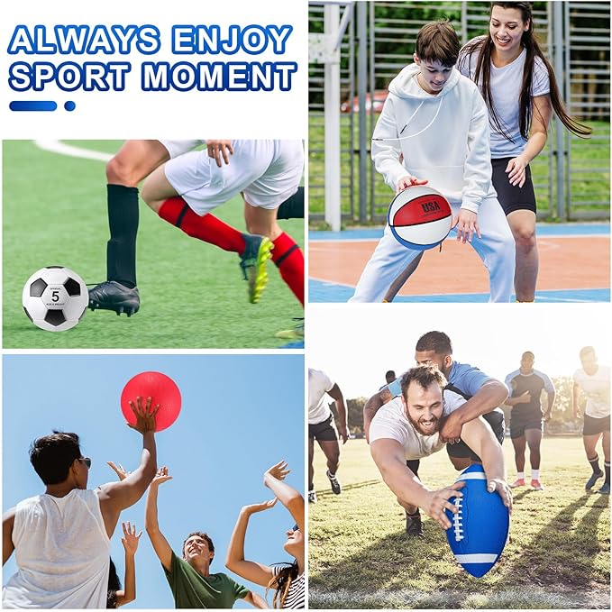 Lenwen 4 Pcs Sports Balls Set, Include Official Size Basketball Soccer Football Playground Ball Pump Equipment Bag for Teen Adult Gift Operation Christmas Ball Gifts