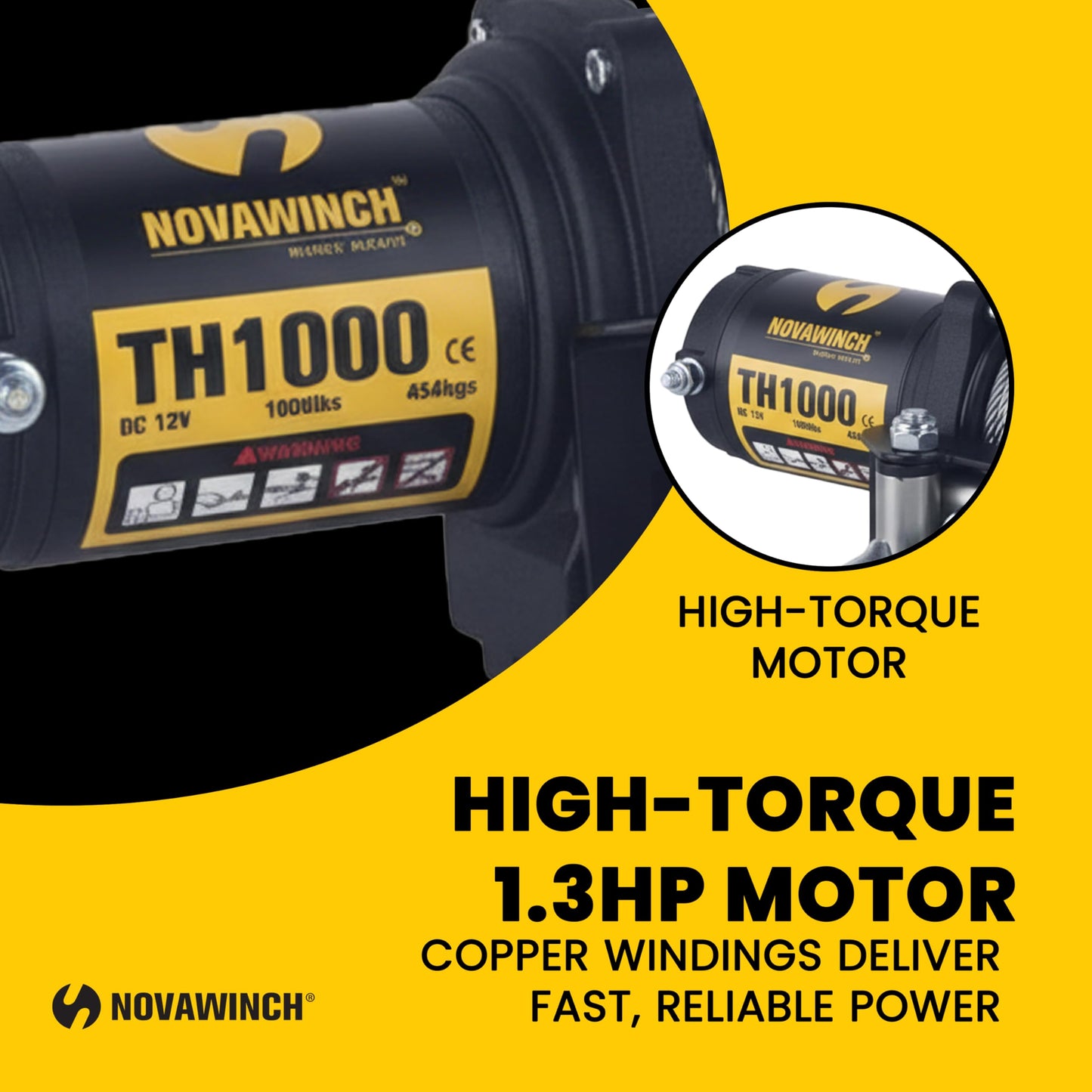 Novawinch TH1000 Electric Hoist 1000 lb - 12V DC Power Hoist with Mechanical Brake - Cable Hoist with Plug in Remote Control - Vertical or Horizontal Mount Lifting System for Material Handling