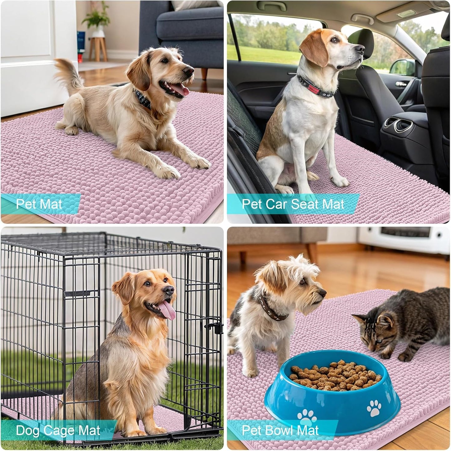 OLANLY Dog Door Mat - Absorbent Non-Slip Chenille Mat for Muddy Paws | 47x24, Quick Dry, Dusty Rose